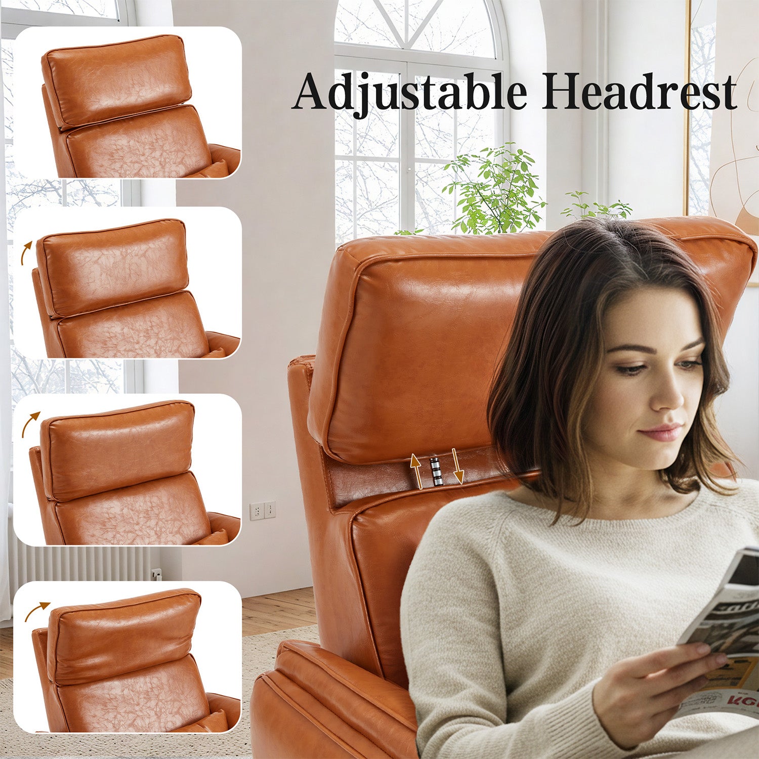 HOMREST Power Swivel Rocking Recliner Chair with Adjustable Headrest and Armrests, Brown