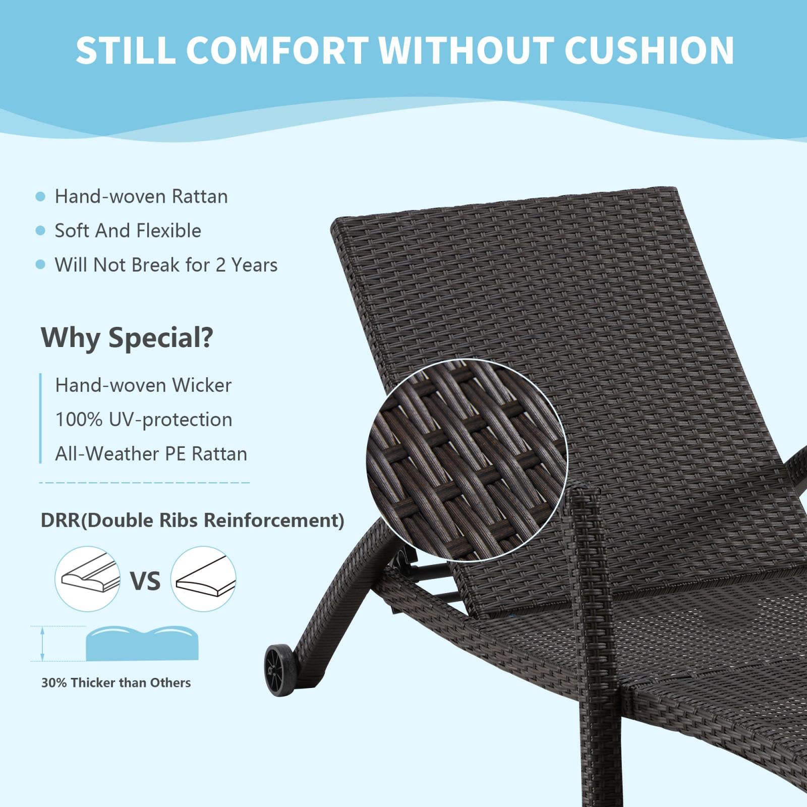 Homrest Chaise Lounge Chairs for Outside, PE Rattan Wicker Patio Pool Lounge Chair with Arm, Cushion