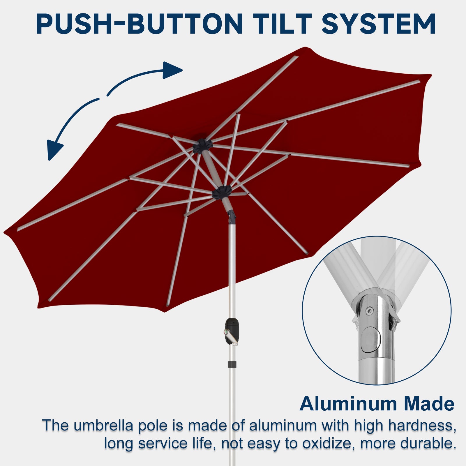 Homrest 9FT 3-Tier Aluminum Patio Umbrella, Fade-Resistant with Push Tilt, 8 Sturdy Aluminum Ribs,Burgundy