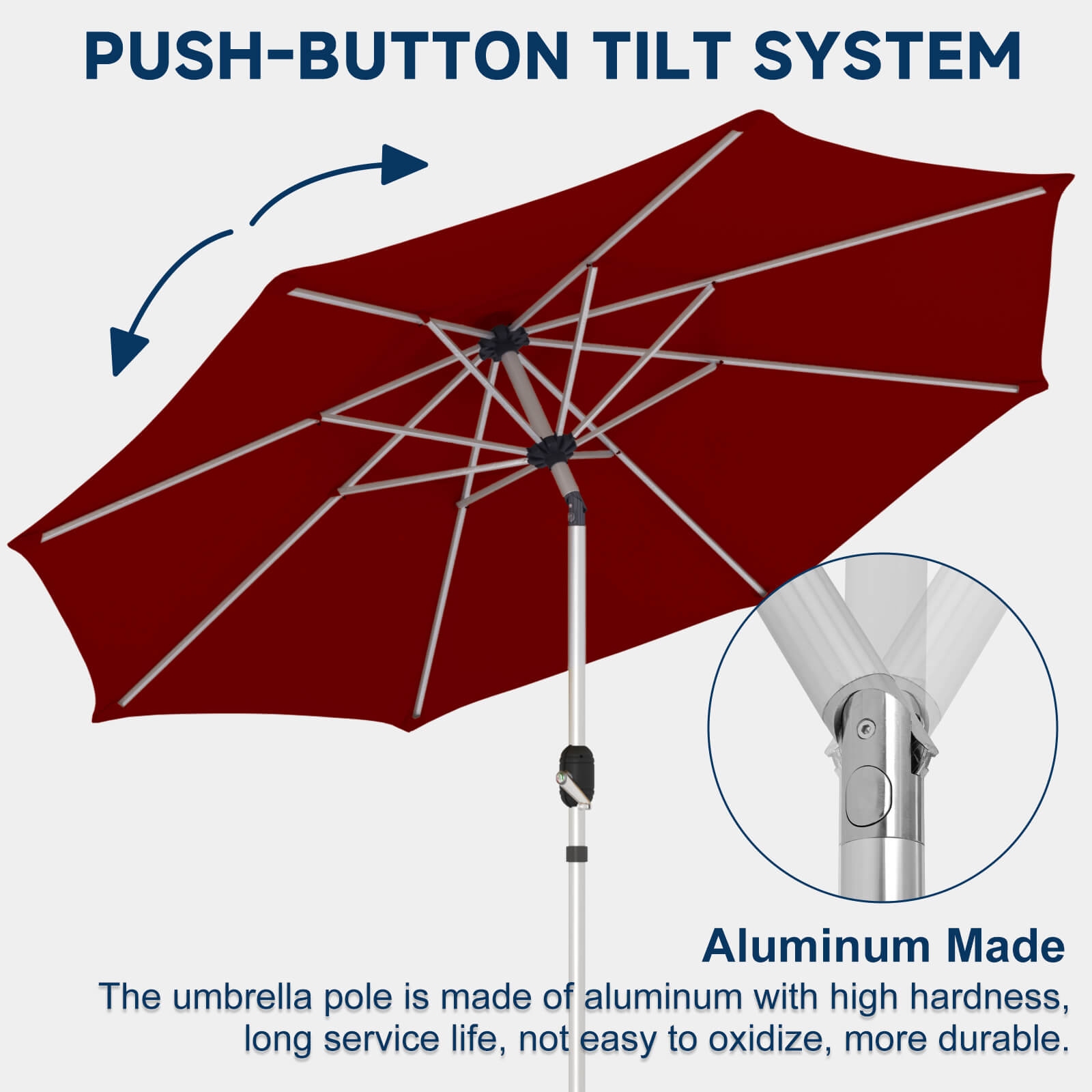 HOMREST 10FT 3-Tier Aluminum Outdoor Patio Umbrella with Push Button Tilt Function, Burgundy