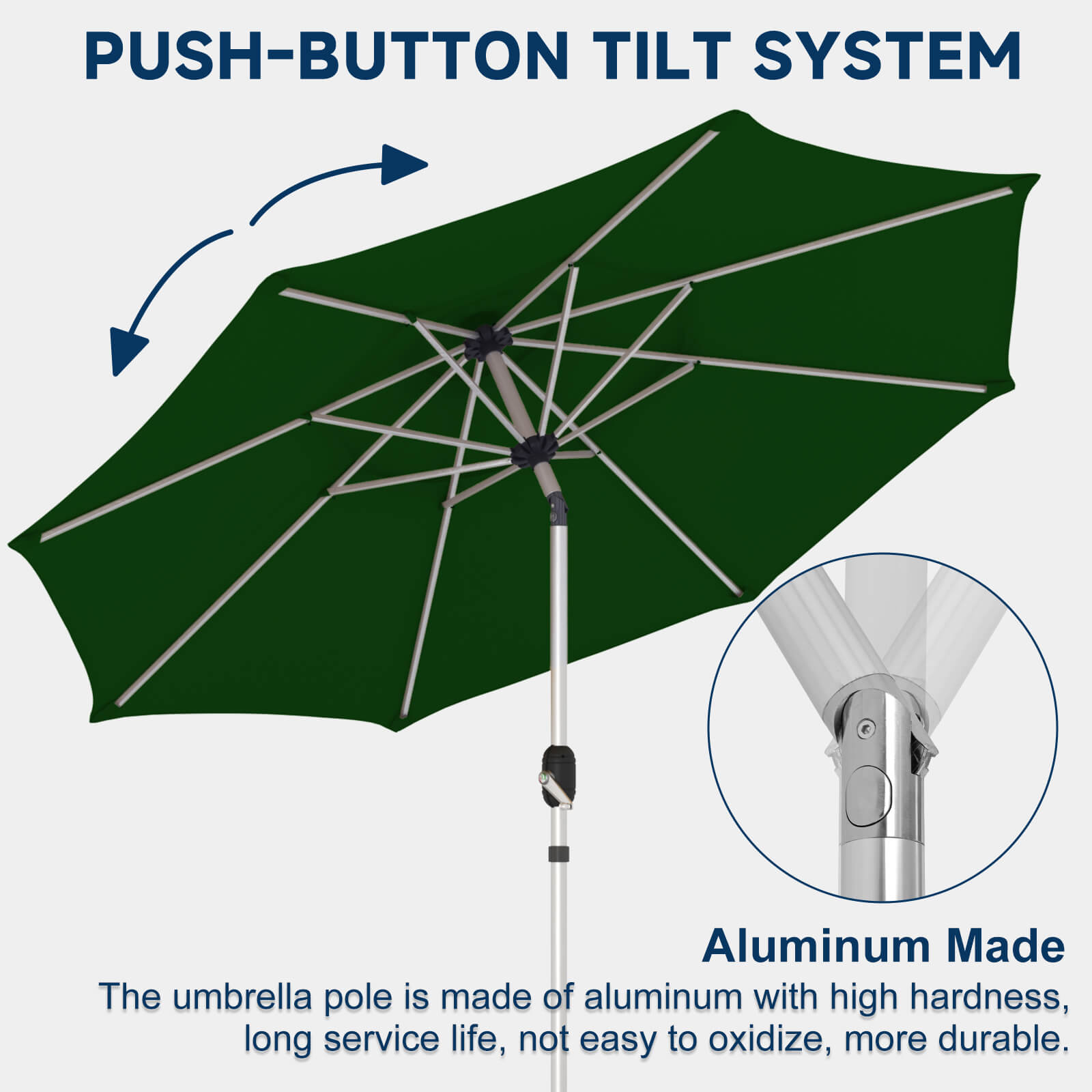HOMREST 10FT 3-Tier Aluminum Outdoor Patio Umbrella with Push Button Tilt Function, Green