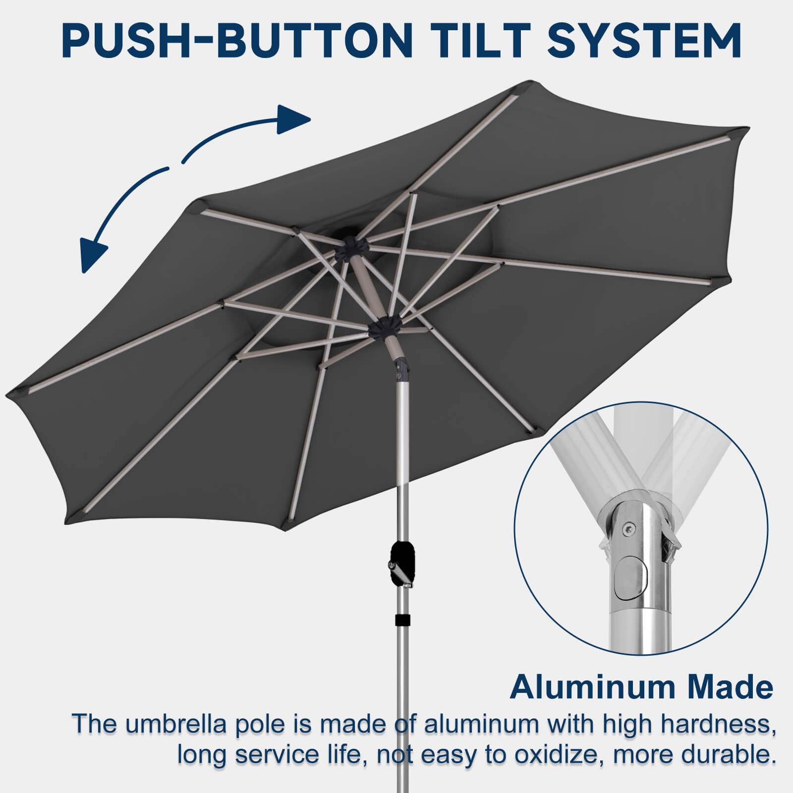 HOMREST 10FT 3-Tier Aluminum Outdoor Patio Umbrella with Push Button Tilt Function, Grey