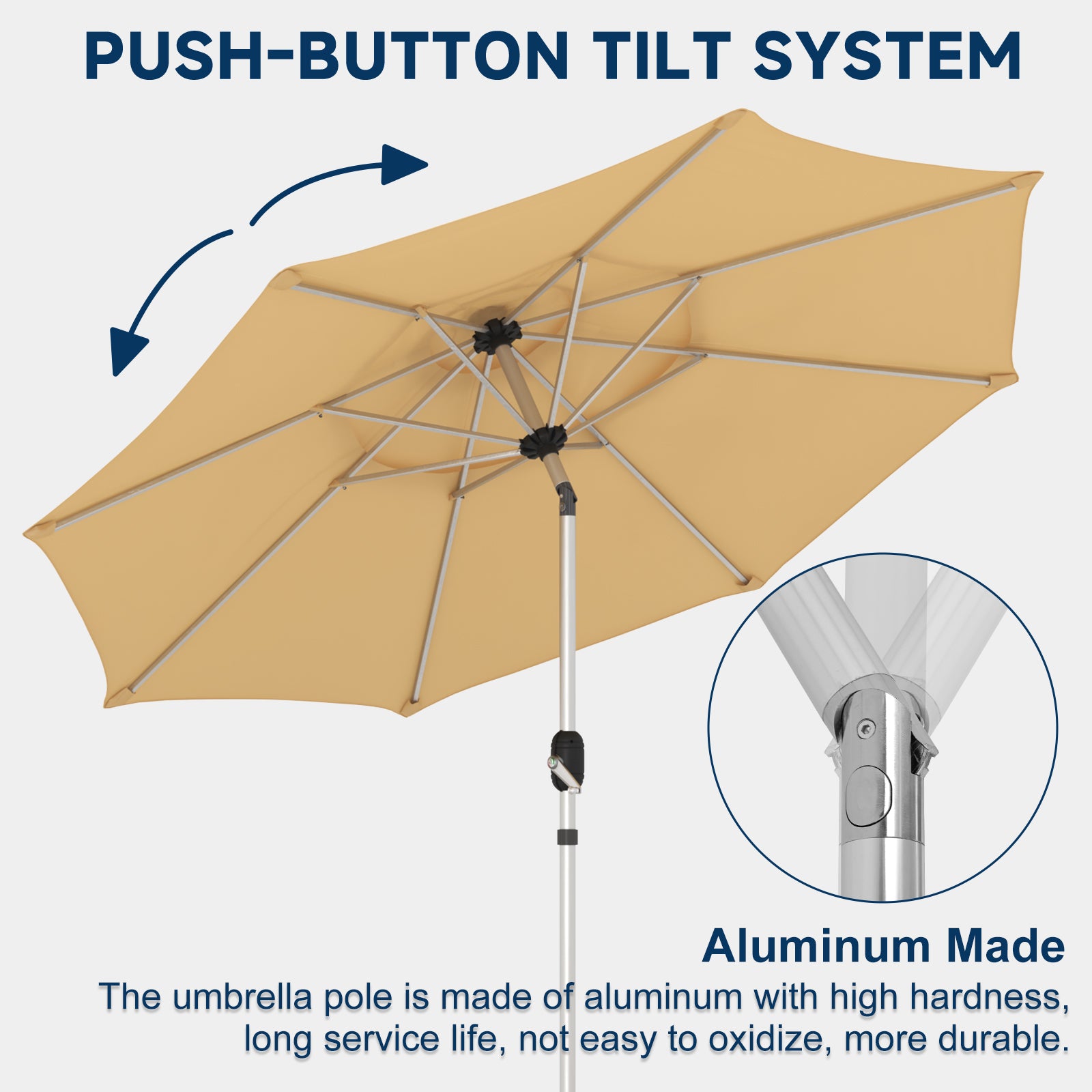 HOMREST 10FT 3-Tier Aluminum Outdoor Patio Umbrella with Push Button Tilt Function, Beige