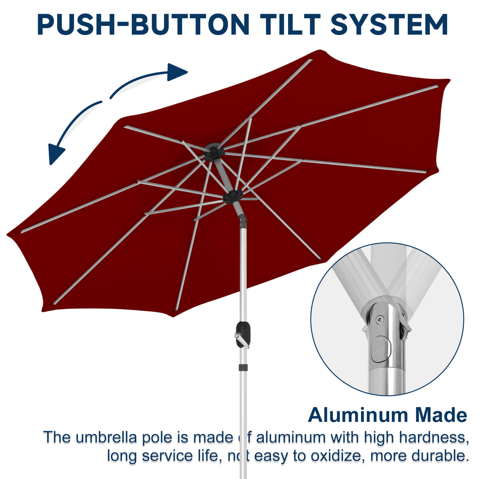 HOMREST 10FT Aluminum Outdoor Patio Umbrella with Push Button Tilt Function, Burgundy
