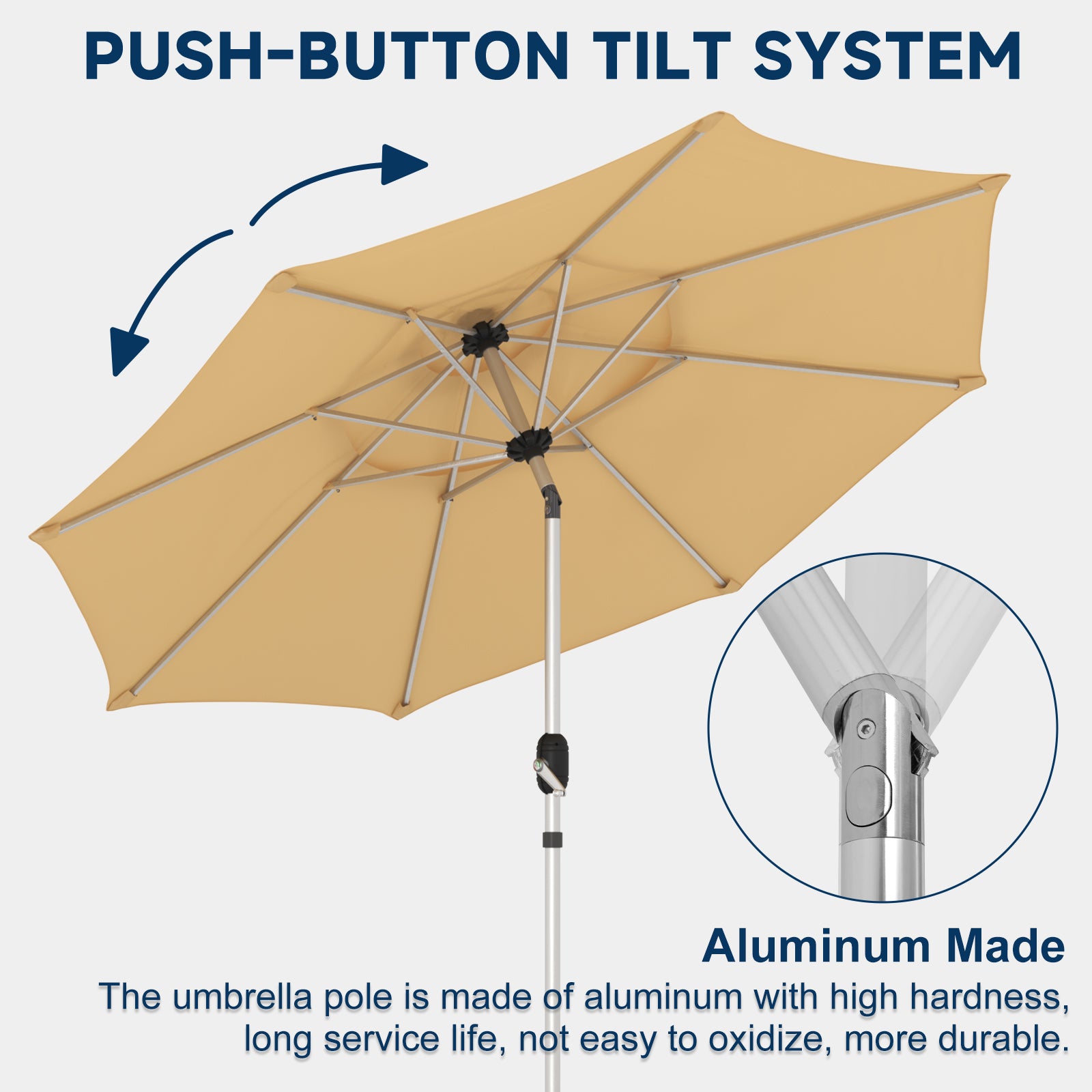 Homrest 9FT 3-Tier Aluminum Patio Umbrella, Fade-Resistant with Push Tilt, 8 Sturdy Aluminum Ribs,Beige