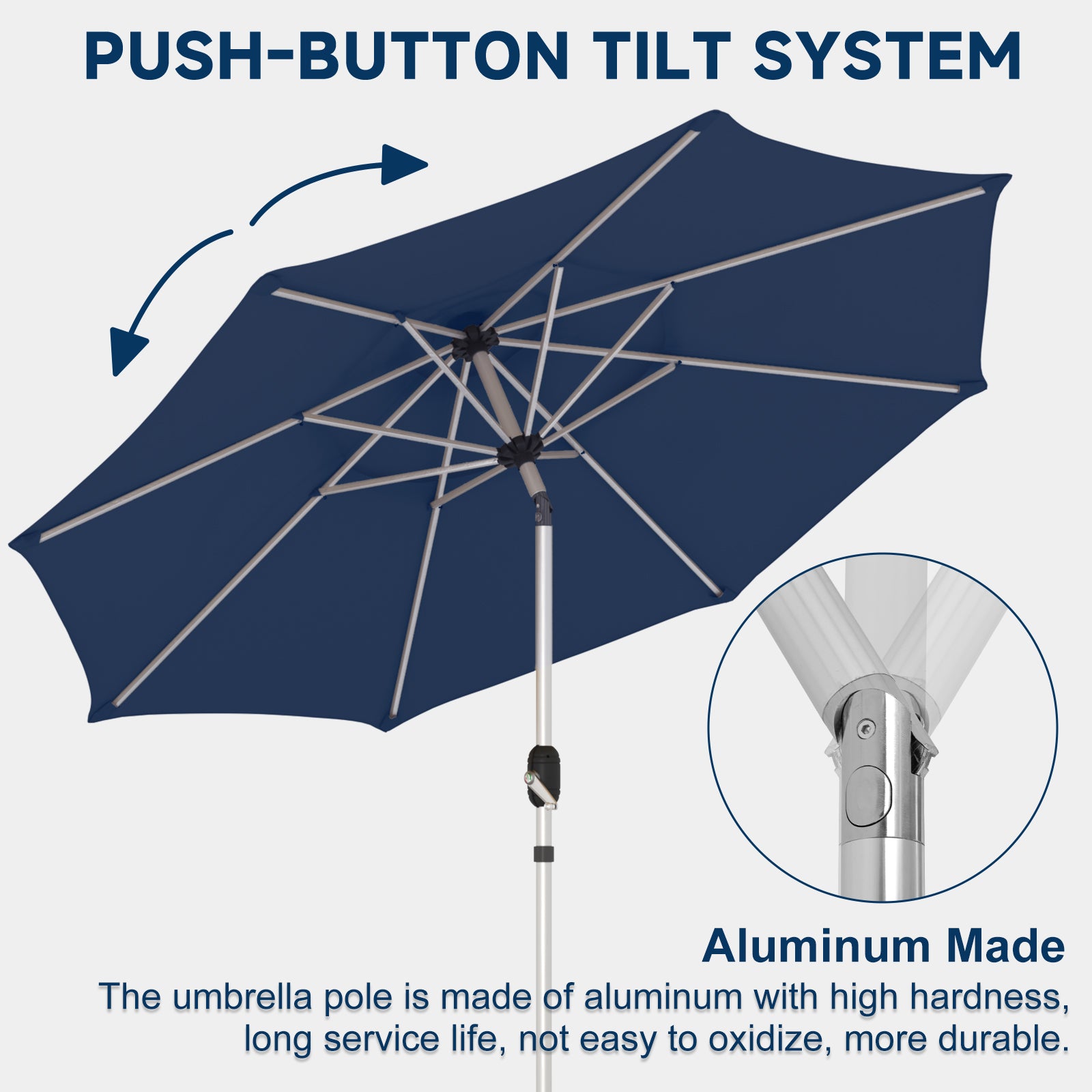 Homrest 9FT 3-Tier Aluminum Patio Umbrella, Fade-Resistant with Push Tilt, 8 Sturdy Aluminum Ribs,Navy Blue