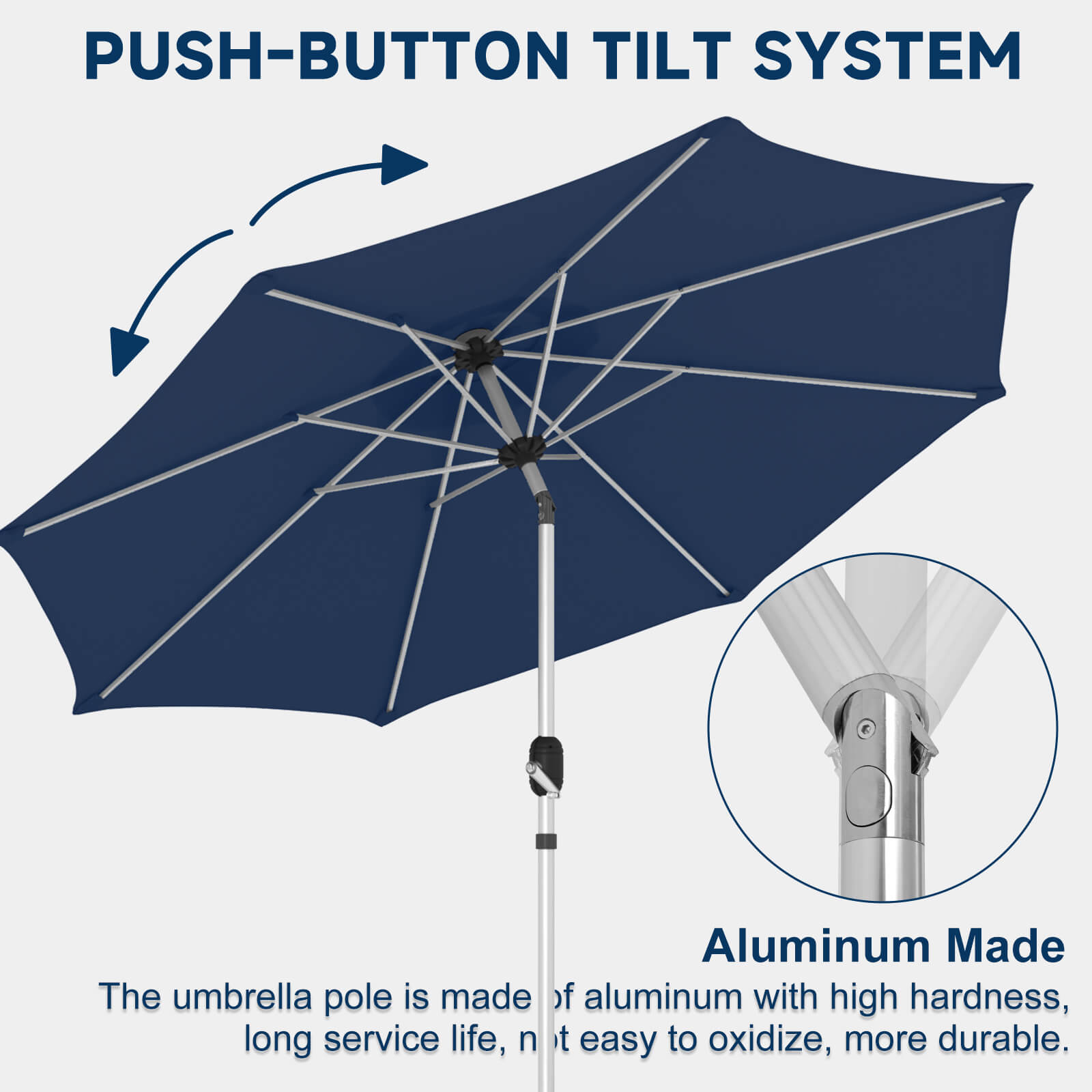 HOMREST 10FT Aluminum Outdoor Patio Umbrella with Push Button Tilt Function, Navy Blue