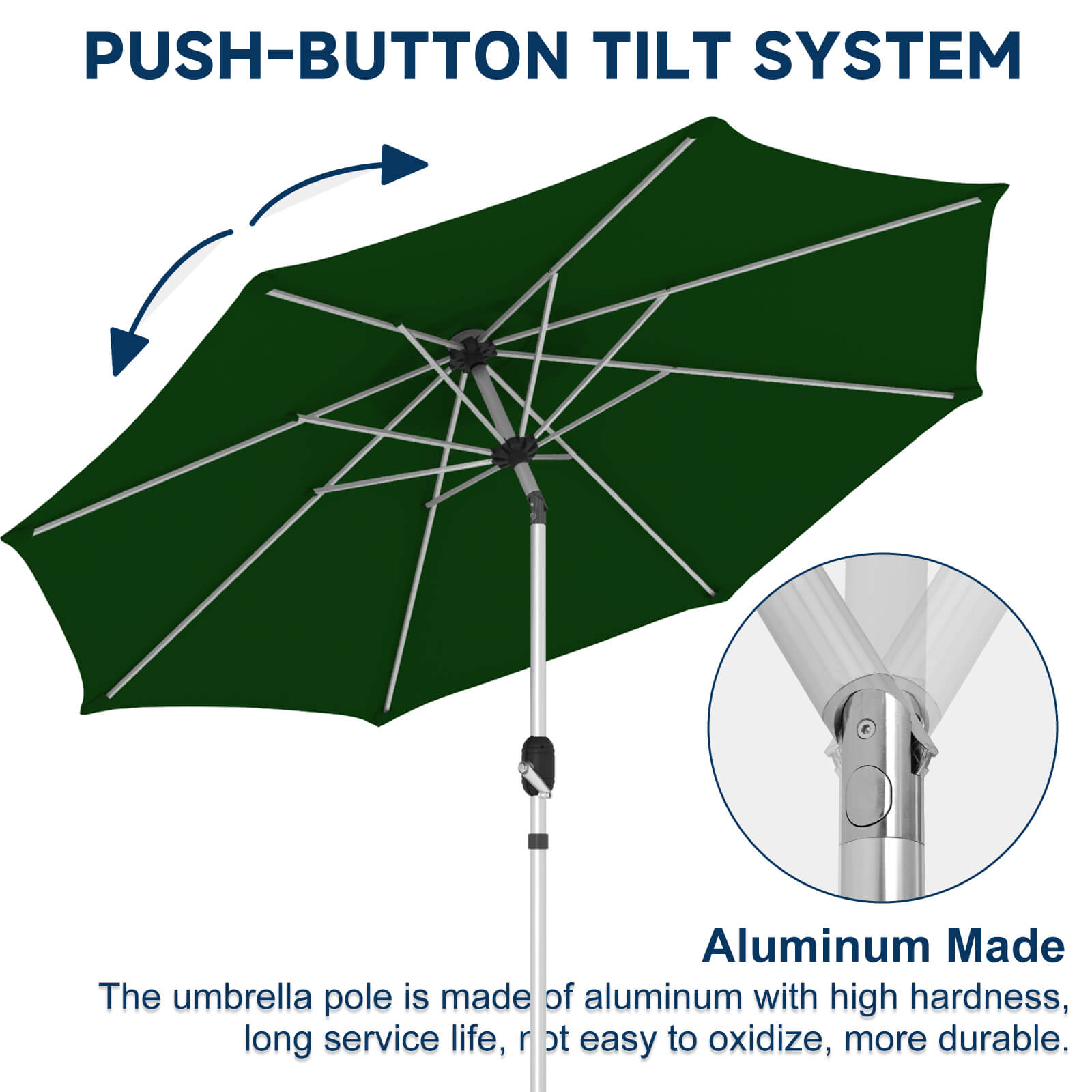 HOMREST 10FT Aluminum Outdoor Patio Umbrella with Push Button Tilt Function, Green