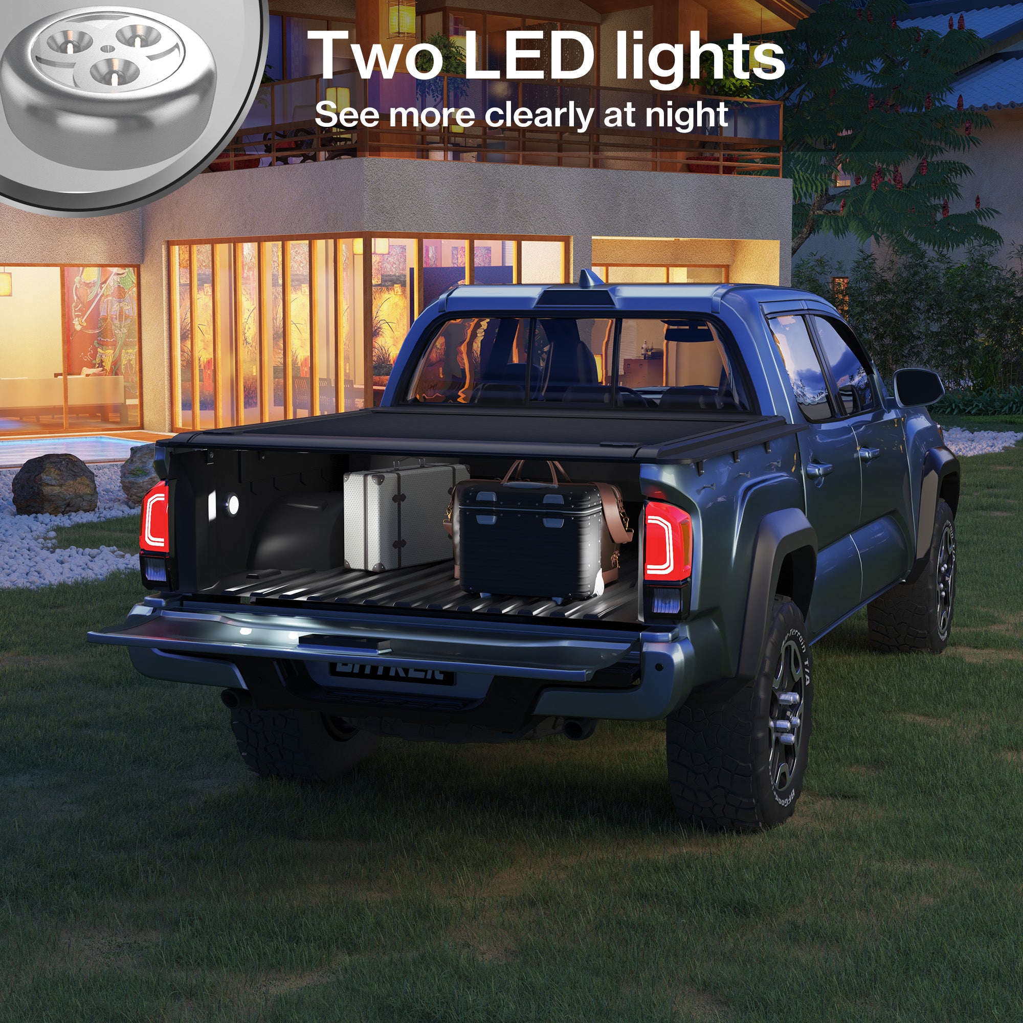 HOMREST Retractable Hard Truck Bed Tonneau Cover for 2016-2026 Toyota Tacoma 5 Ft(60'') with Double Key Lock & LED Light,Aluminum Matte Black