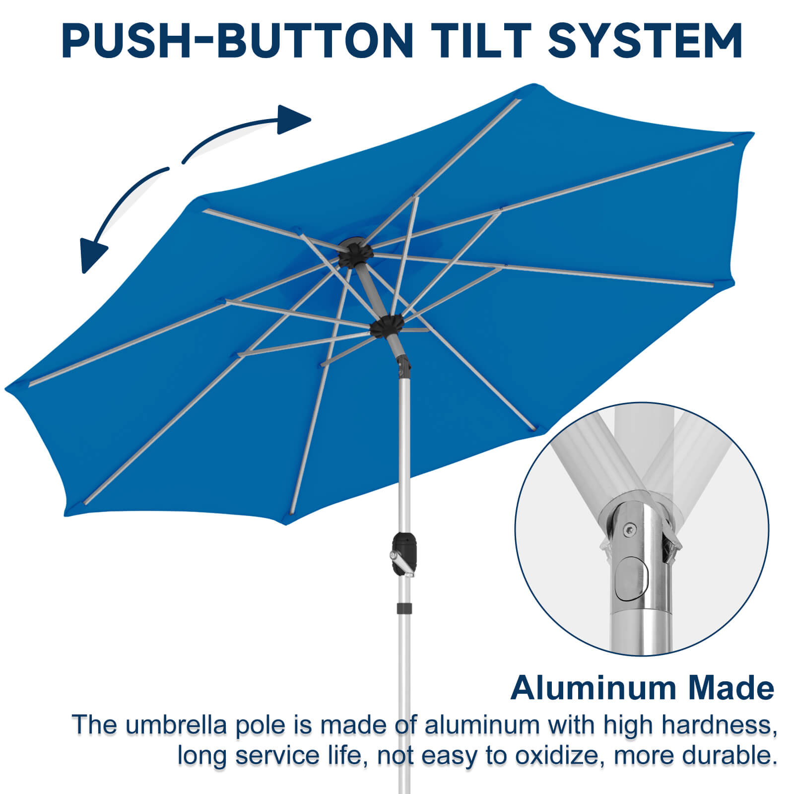 HOMREST 10FT Aluminum Outdoor Patio Umbrella with Push Button Tilt Function, Royal Blue