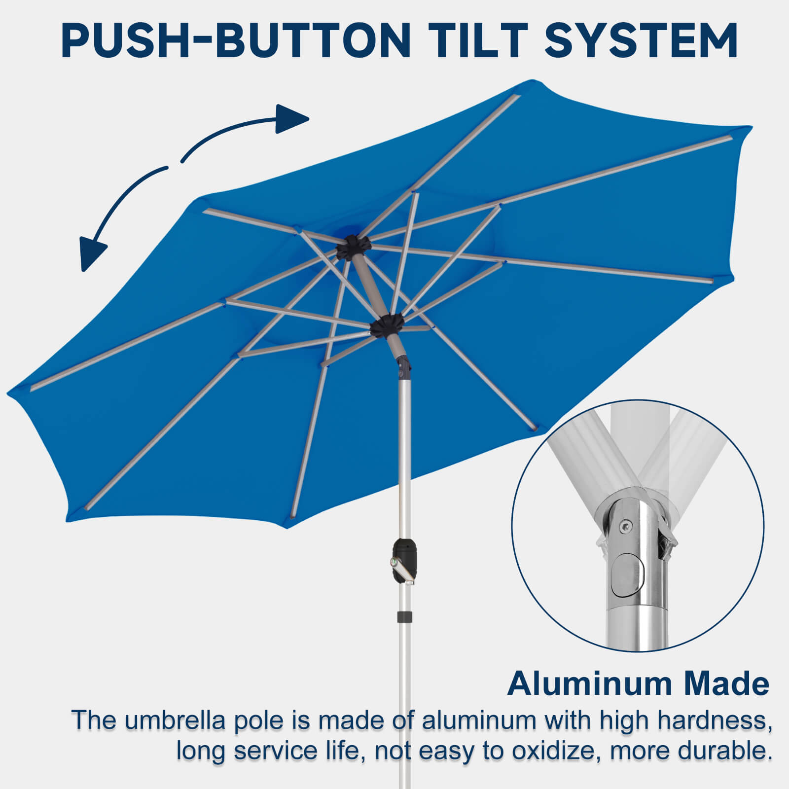 HOMREST 10FT 3-Tier Aluminum Outdoor Patio Umbrella with Push Button Tilt Function, Royal Blue