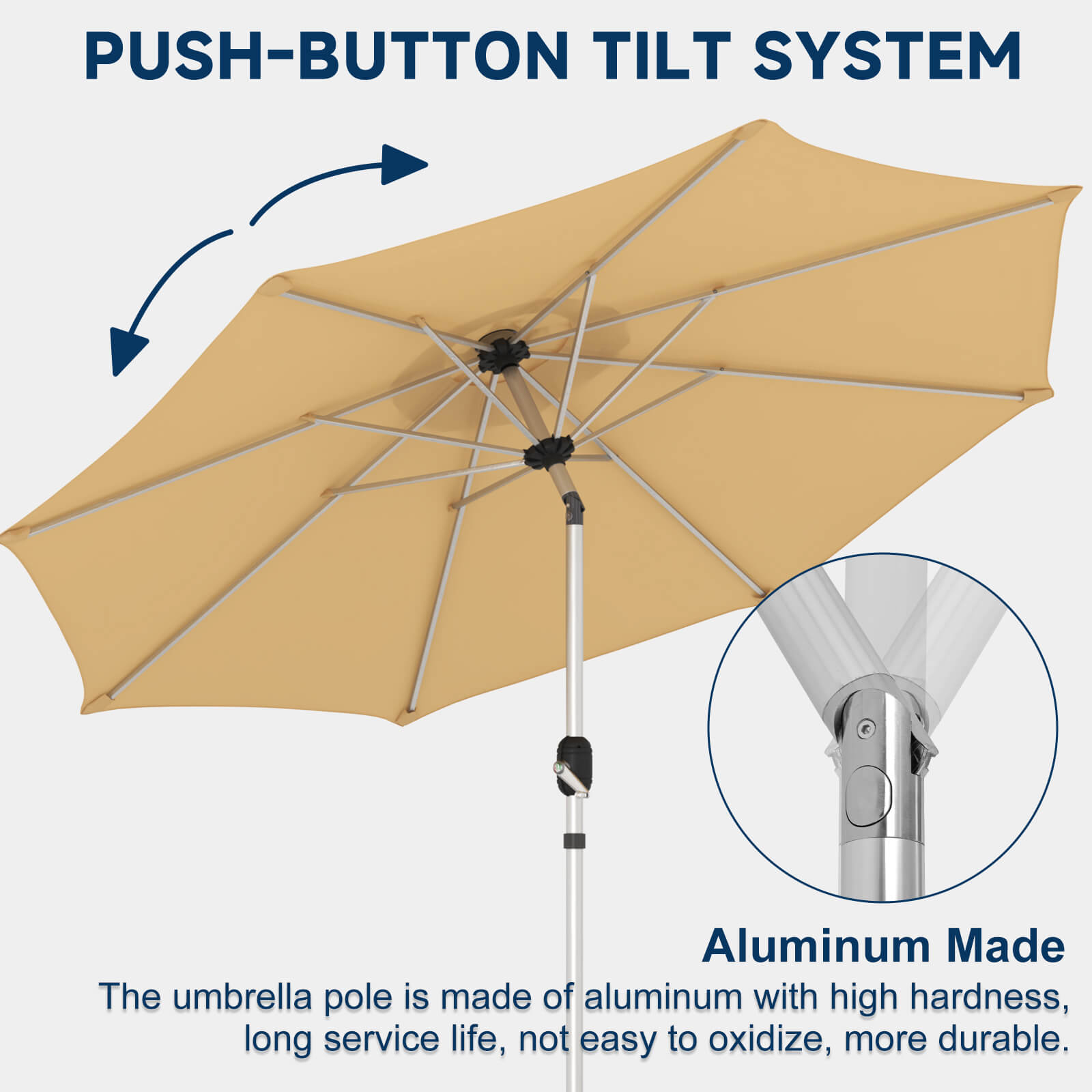 HOMREST 10FT Aluminum Outdoor Patio Umbrella with Push Button Tilt Function, Beige