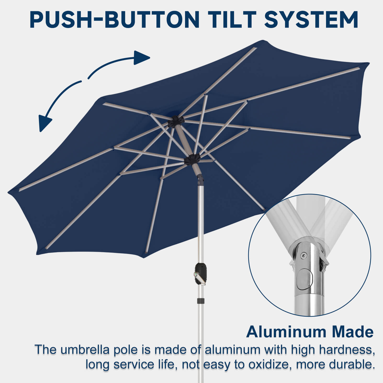 HOMREST 10FT 3-Tier Aluminum Outdoor Patio Umbrella with Push Button Tilt Function, Navy Blue