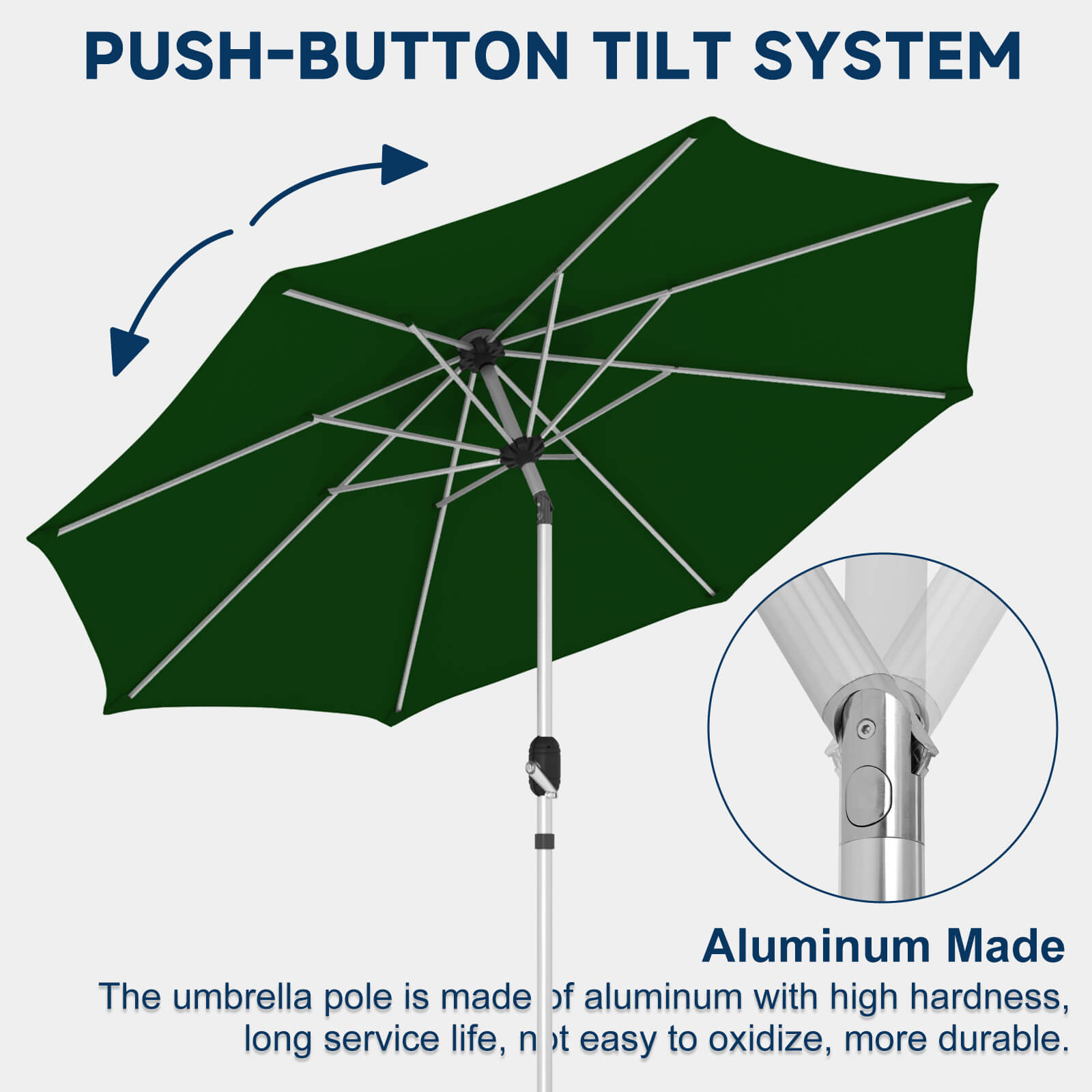 Homrest 9FT Aluminum Patio Umbrella, Fade-Resistant with Push Tilt, 8 Sturdy Aluminum Ribs ,Green