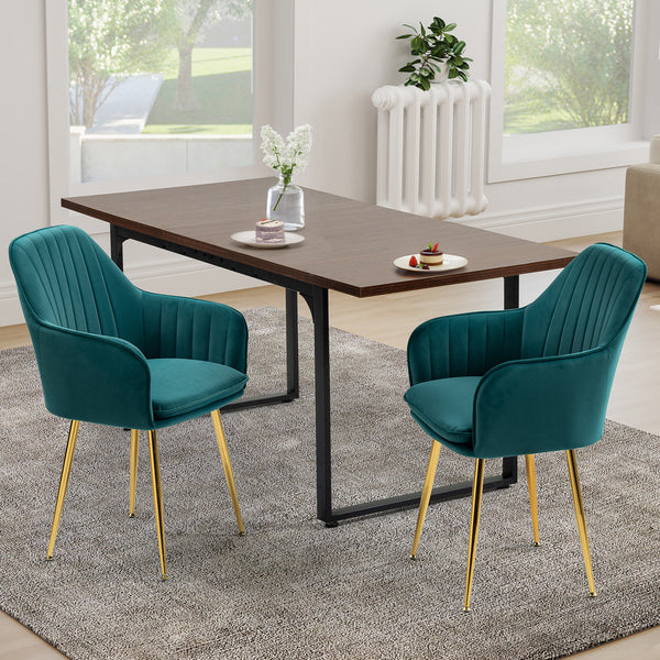 HOMREST Modern Living Dining Room Accent Arm Chairs Set of 2, Velvet Mid-Century Upholstered Seat Club Guest with Golden Legs, Green