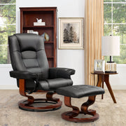 Homrest Recliner with Ottoman, Wood Base & Adjustable Back, Faux Leather Swivel Reclining Chair with Footrest for Living Room and Bedroom, Black