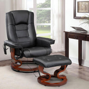 Homrest Reclining Chair with Vibration Massage Faux Leather Recliner with Ottoman Swivel Wood Recliner Chairs for Living Room, Black