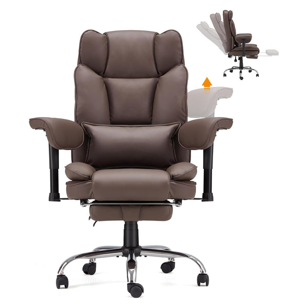 Homrest Executive Office Chair with Adjustable Reclining and Retractable Footrest, Brown