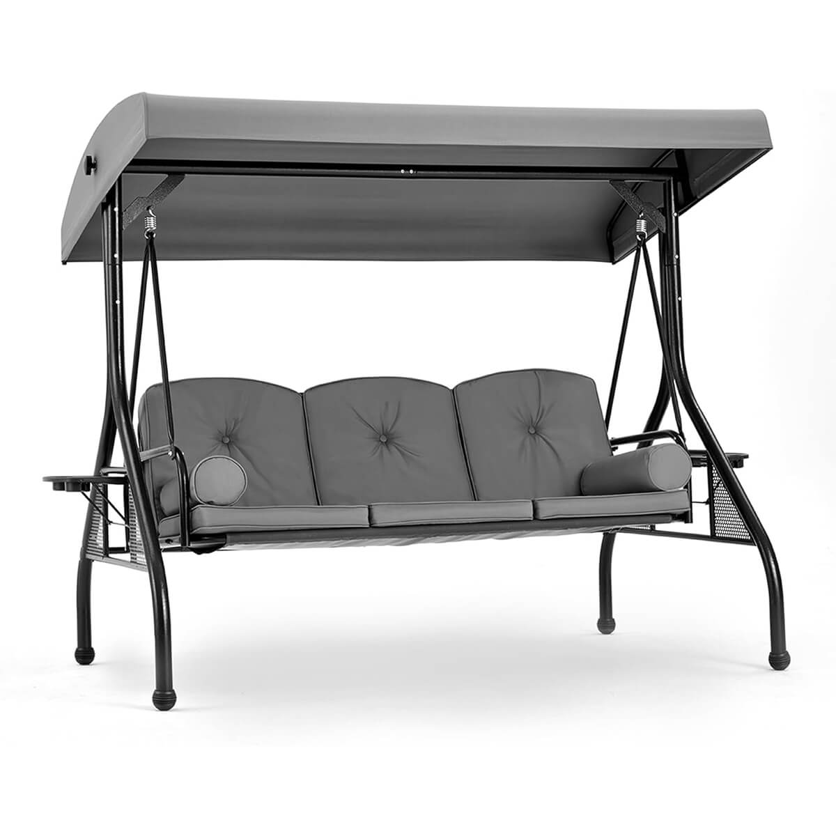 Homrest 3-Seat Outdoor Porch Swing with Adjustable Canopy and Backrest, Gray