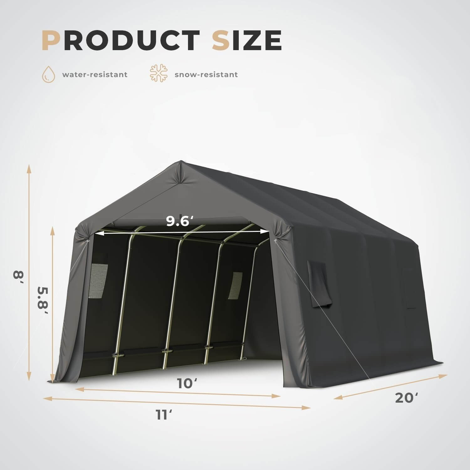 HOMREST 10 x 20 FT Heavy Duty Carport, Portable Garage with All-Steel Metal Frame & Vents, Anti-Snow Car Canopy Outdoor Storage Shelter shed for Car, Truck, Boat