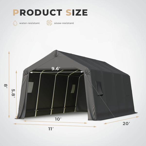 HOMREST 10 x 20 FT Heavy Duty Carport, Portable Garage with All-Steel Metal Frame & Vents, Anti-Snow Car Canopy Outdoor Storage Shelter shed for Car, Truck, Boat