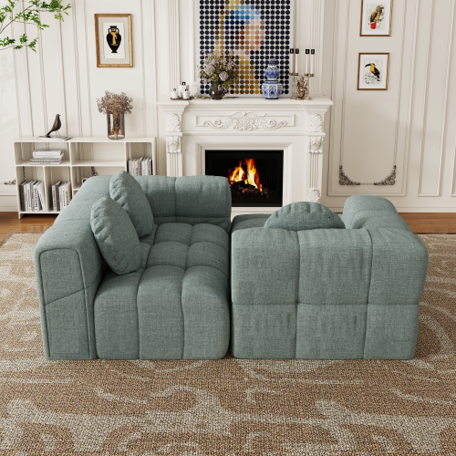 HOMREST Fully compressed modular 103" L-shaped combination living room sofa set, Blue Gray(left side recliner)
