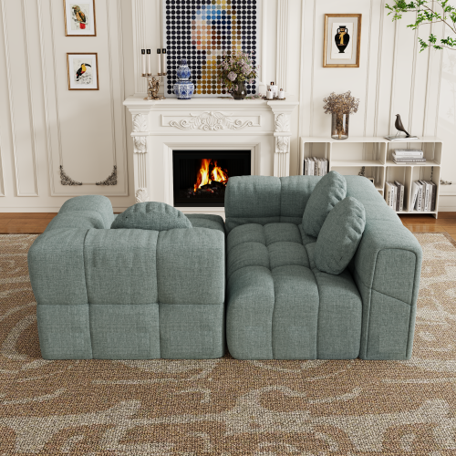 HOMREST Fully compressed modular 103" L-shaped combination living room sofa set, Blue Gray(left side recliner)
