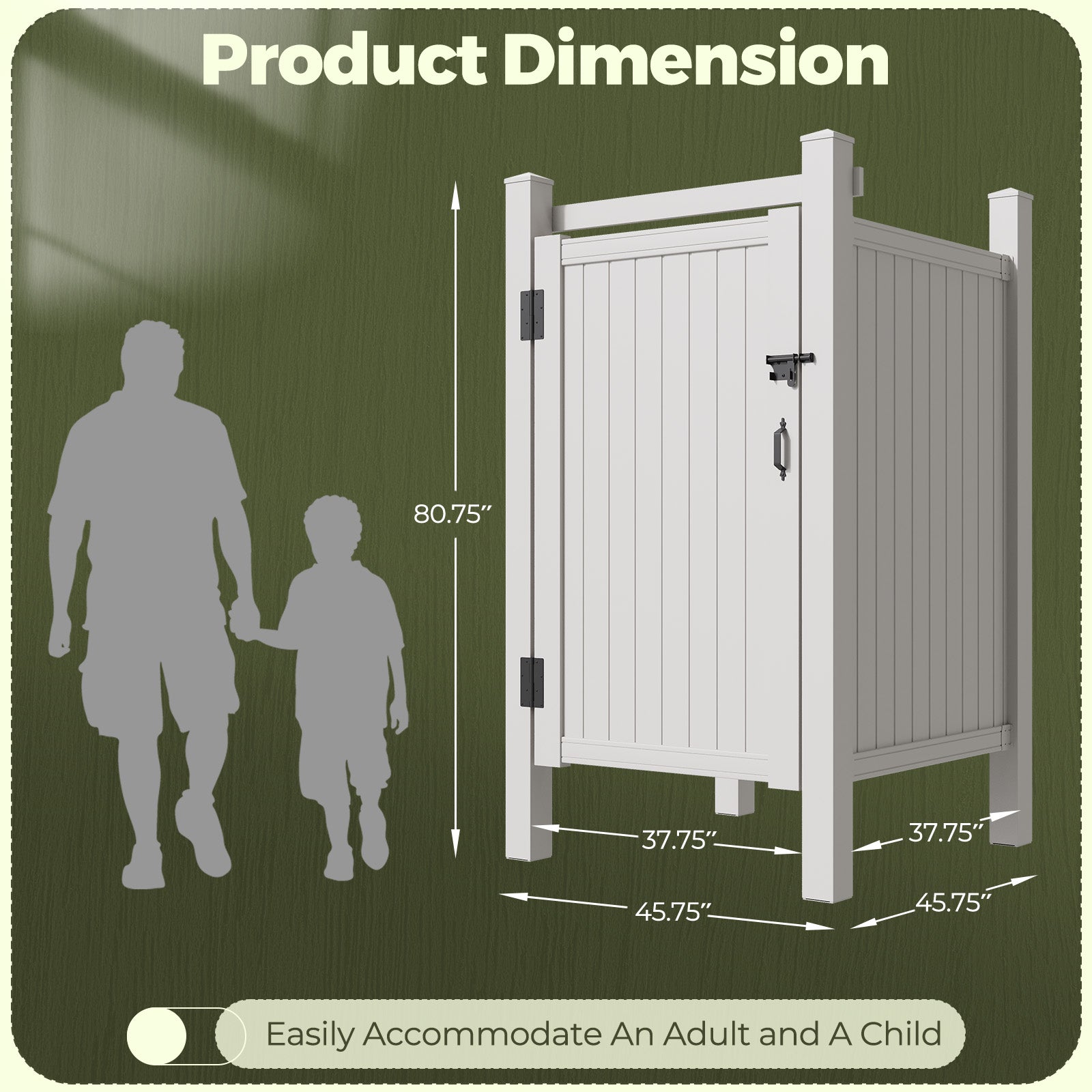 HOMREST 80.75"H x 45.75"W x 45.75"L White PVC Outdoor Shower Enclosure with Door, Weatherproof Privacy Stall for Pool & Beach, Durable Vinyl Construction（Flat-panel）