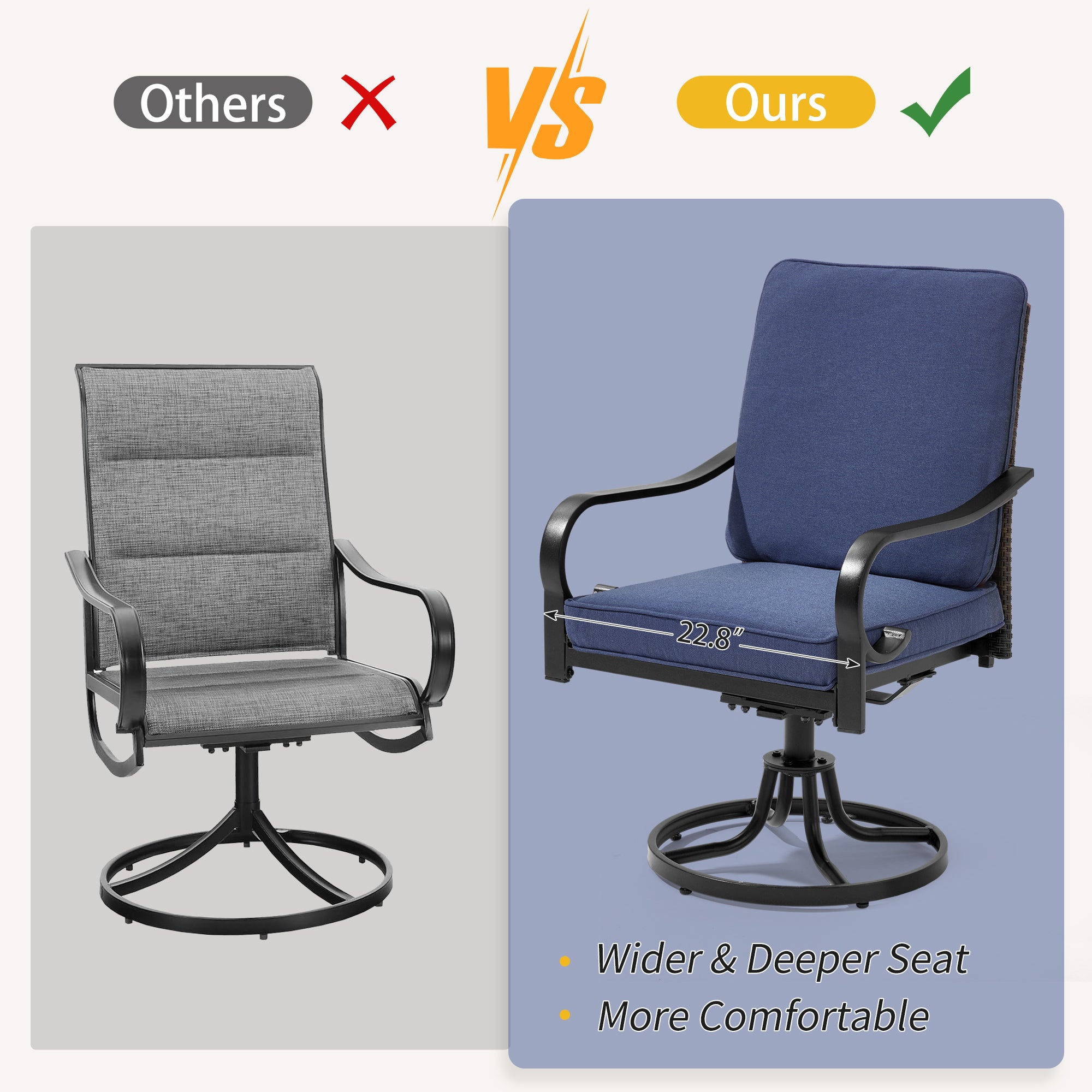 HOMREST Patio Swivel Chairs Set of 2 with Full Rattan Backrest, Blue