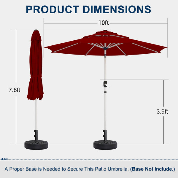 HOMREST 10FT 3-Tier Aluminum Outdoor Patio Umbrella with Push Button Tilt Function, Burgundy
