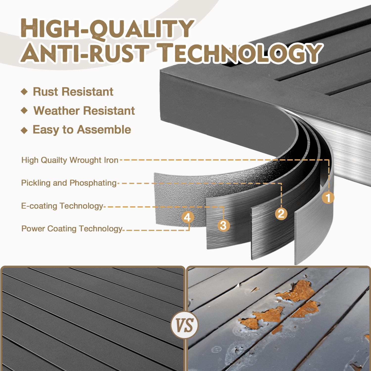HOMREST 63"x38" Outdoor Dining Table for 6, E-Coated Metal w/ Umbrella Hole