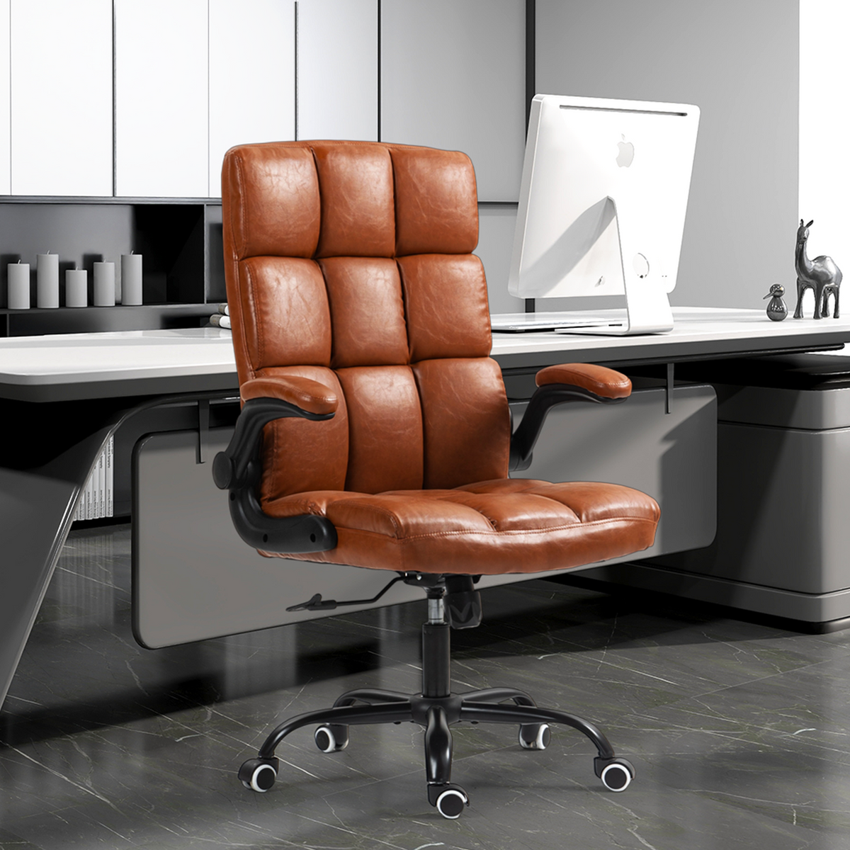 HOMREST Executive Office Chair, PU Leather Ergonomic Comfy Desk Chair, Brown