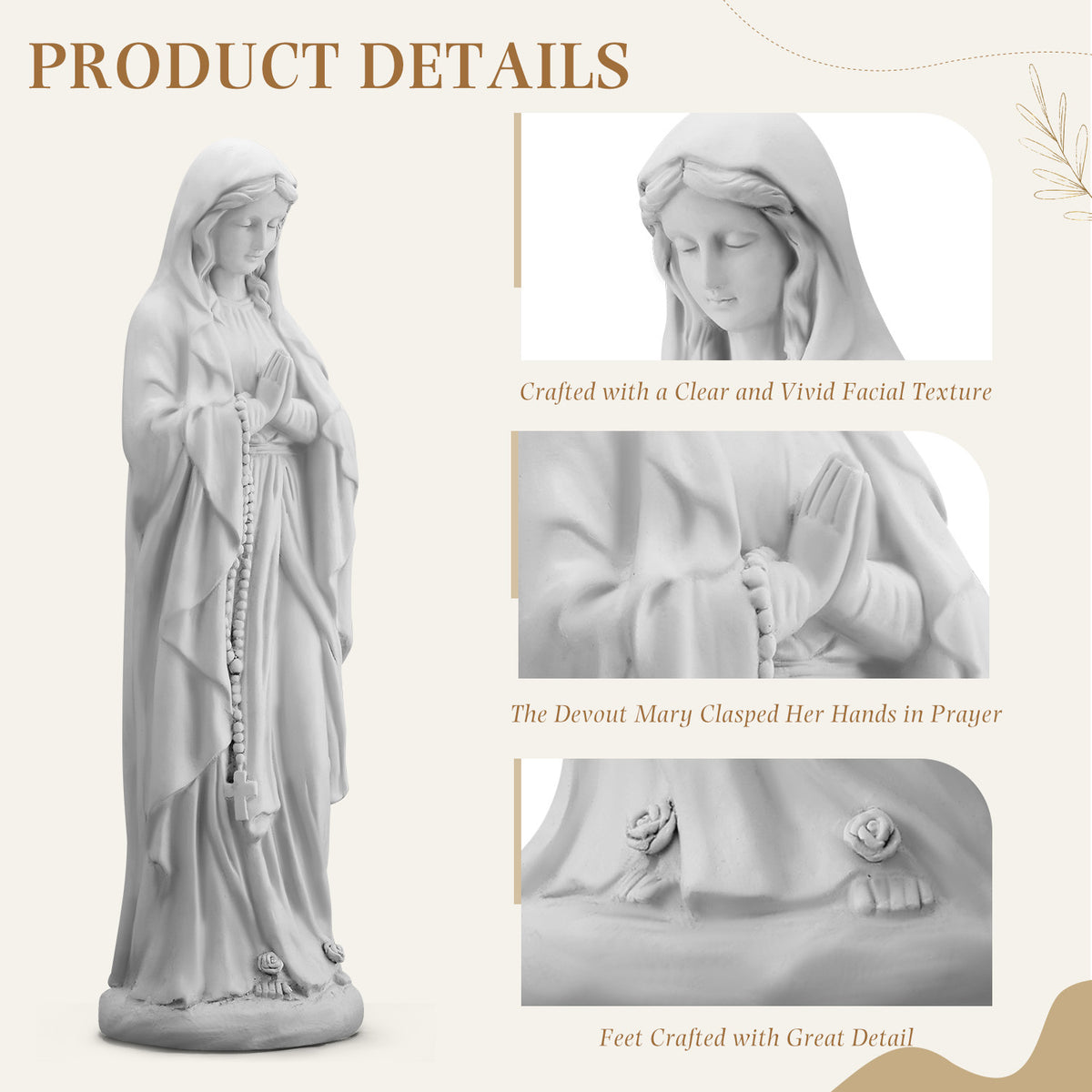 HOMREST 29.9" Virgin Mary Praying Statue Outdoor Garden Decor