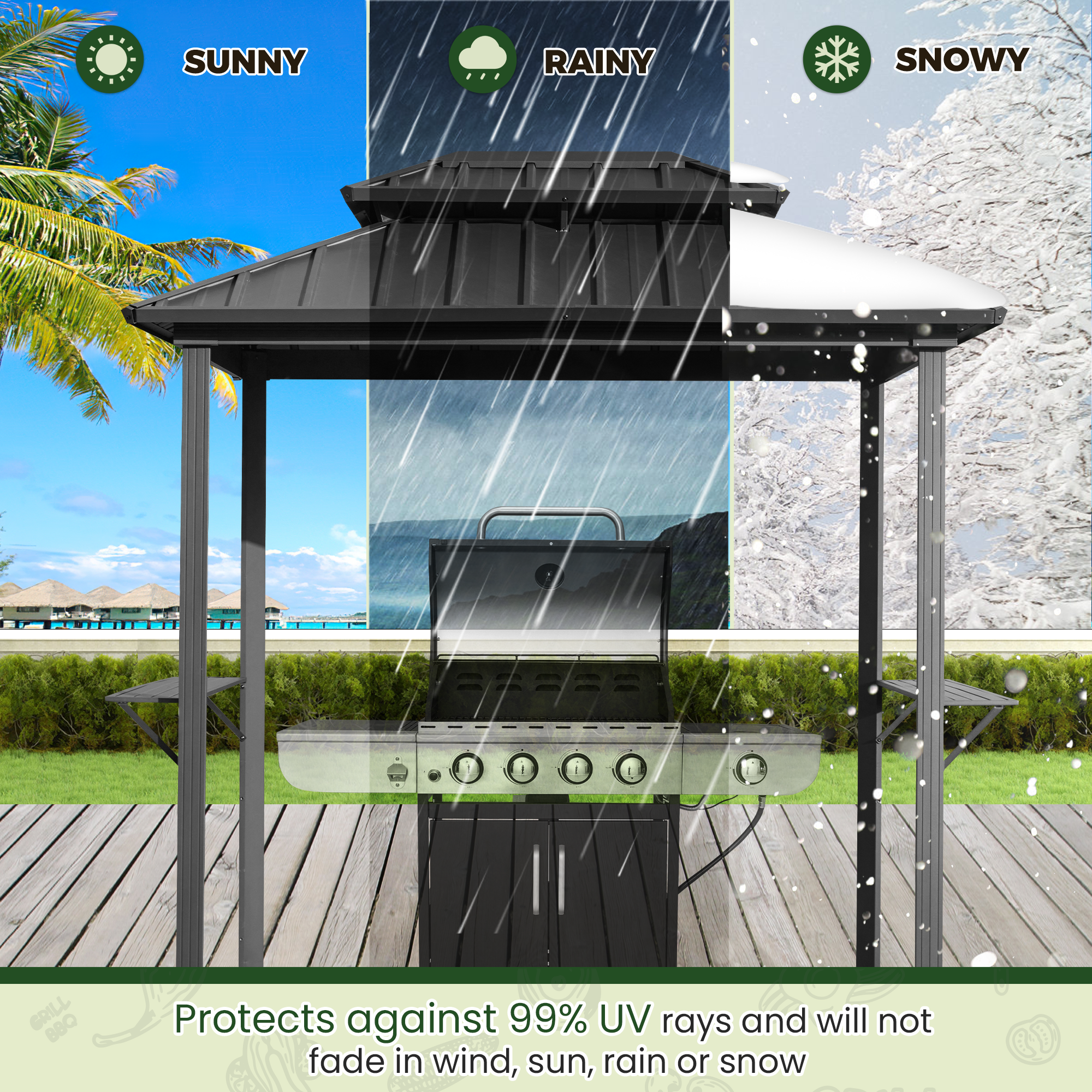 HOMREST 8x6 FT Outdoor Grill Gazebo with Double Steel Roof & Shelves