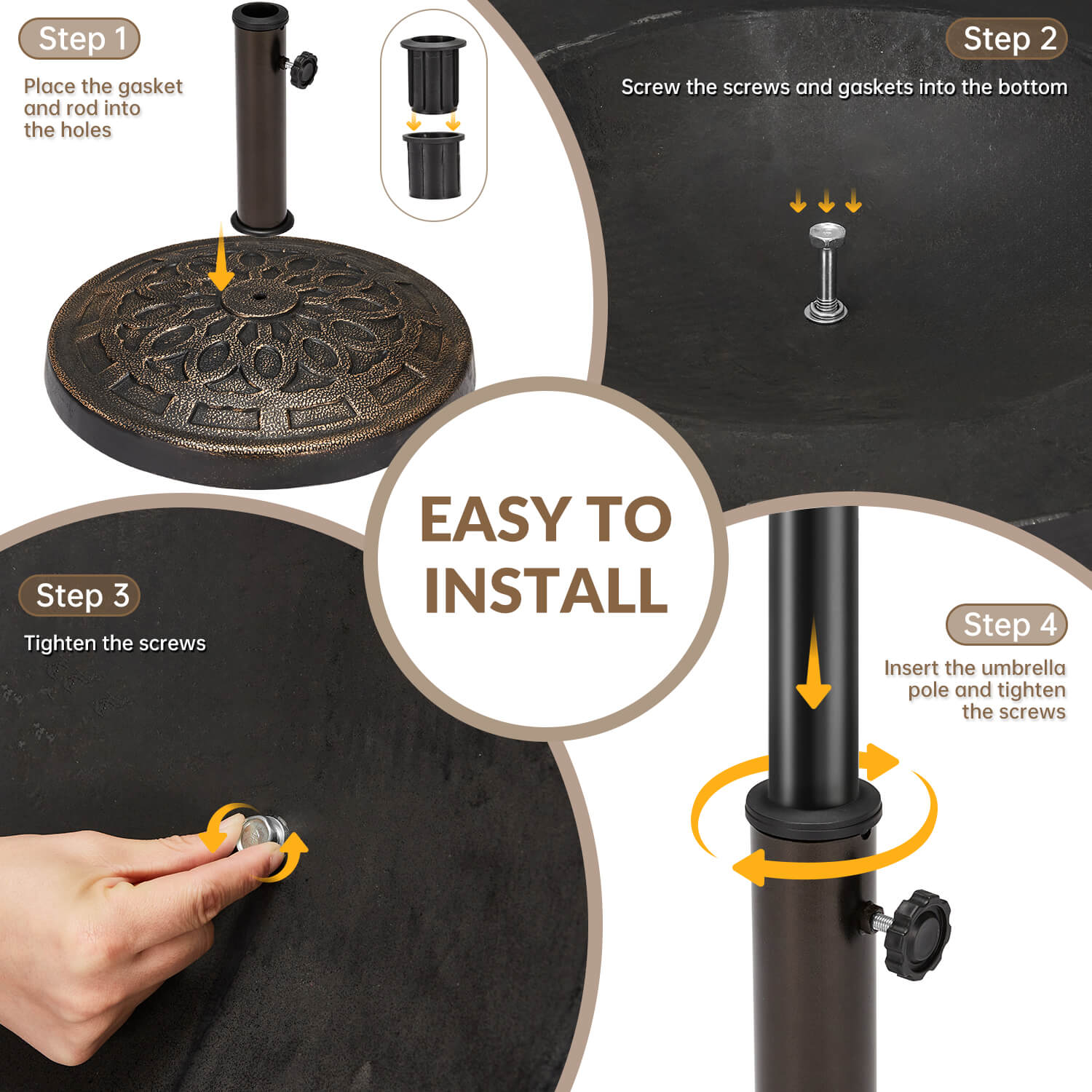 HOMREST 30 lbs Heavy Duty Round Antiqued Umbrella Base for 1.5“ or 1.9” Poles, for Outdoor, Lawn, Deck, Poolside & Patio Umbrella Stands