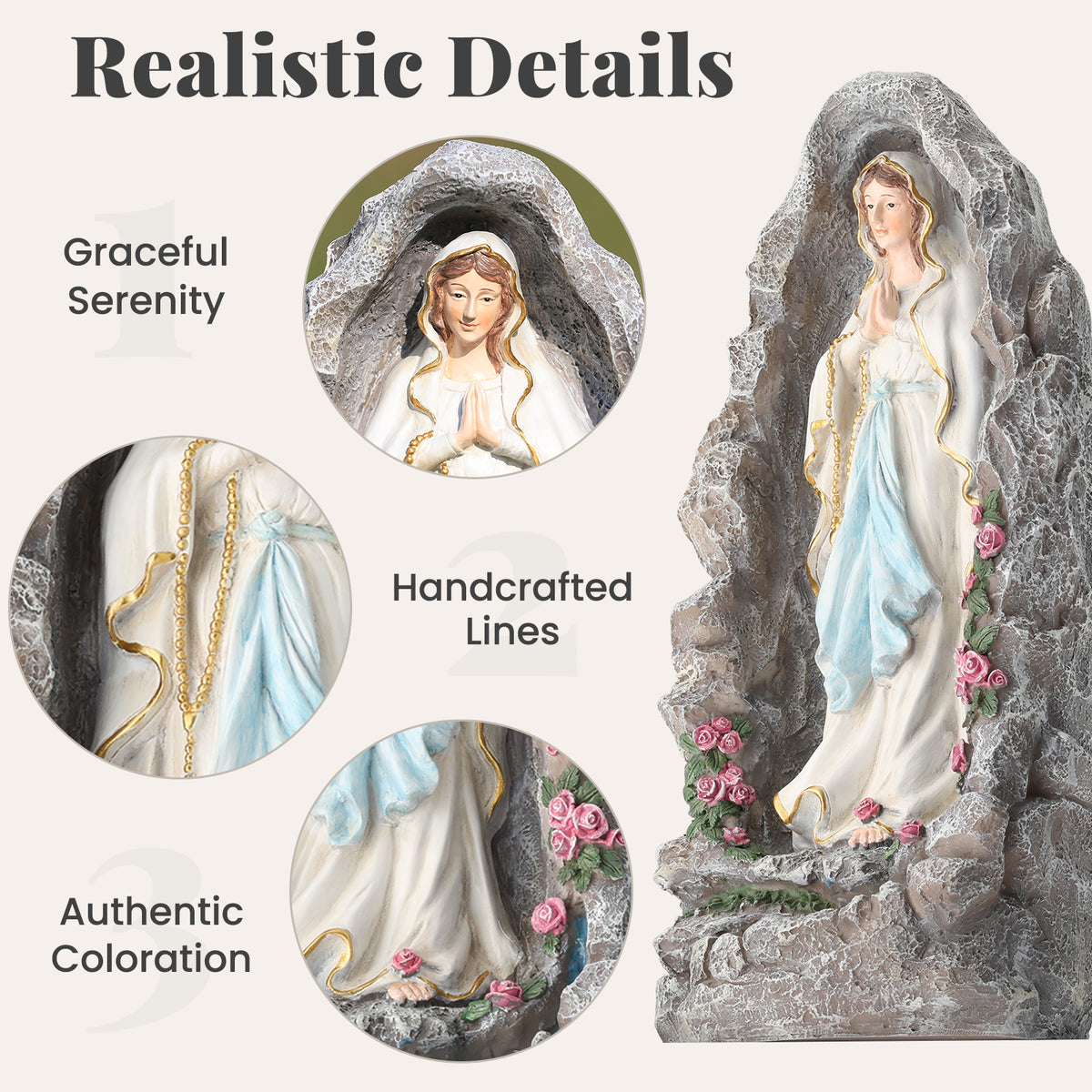 HOMREST Our Lady of Lourdes Statue 17.3 Inch Virgin Mary Grotto Figurine Catholic Praying Sculpture for Garden Home Patio Religious Decor