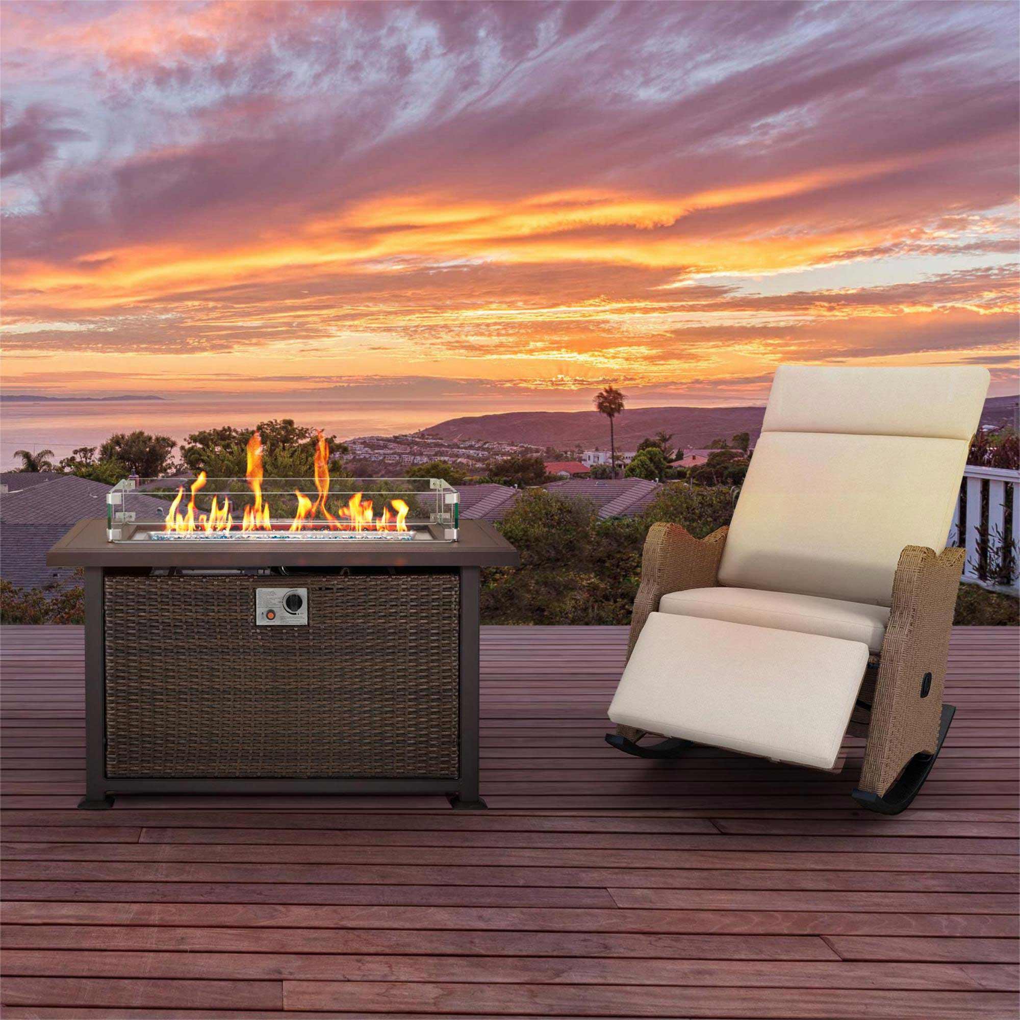 50 in Propane Fire Pit Table w/ Glass Wind Guard and Aluminum Tabletop,50,000 BTU, Dark Brow
