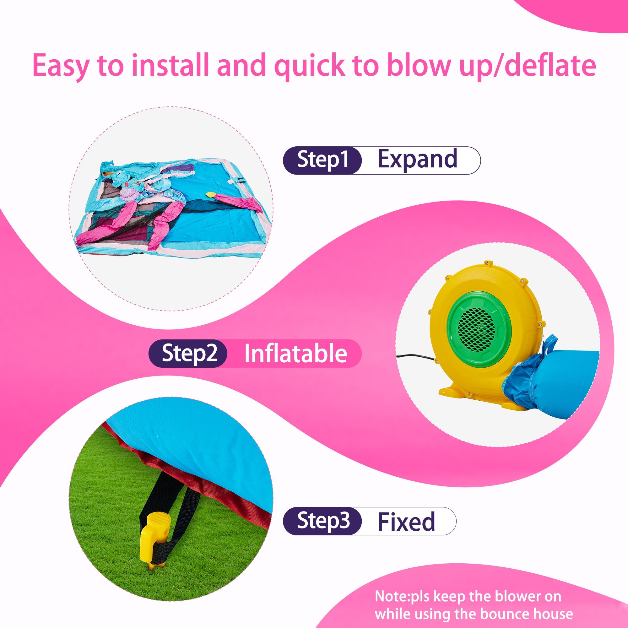 Homrest Inflatable Bounce House, Bounce House with Water Slide for Kids 3-8, Water Slide Bounce House with a Mermaid Shape, Volleyball Match, Trampoline, Water Gun Competition, Storage Bag, 480W Blower for Outdoor Backyard