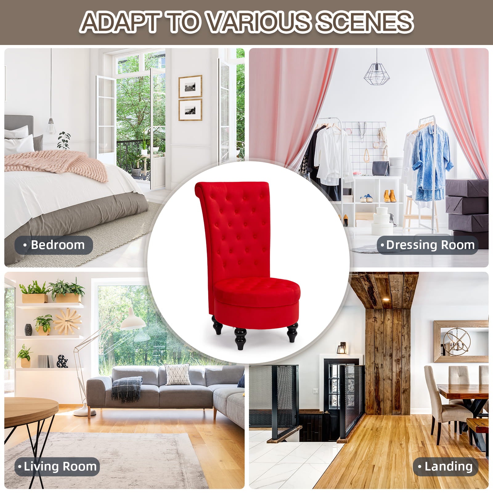 Homrest Throne Button-Tufted High-Back Accent Chair – Red