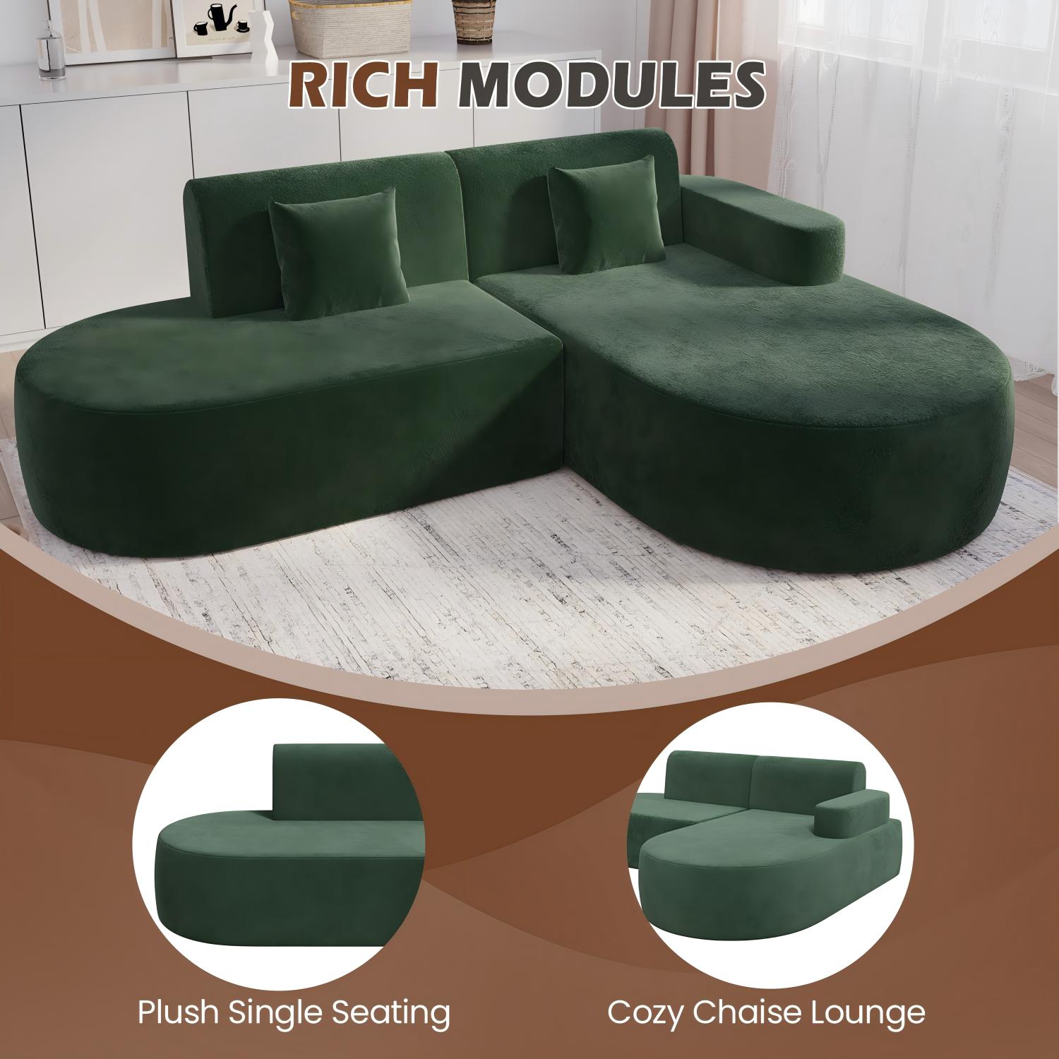HOMREST Modern L-Shape Sectional Sofa with Chaise Lounge,Boneless L Shape Sofa with Deep Seat, Green