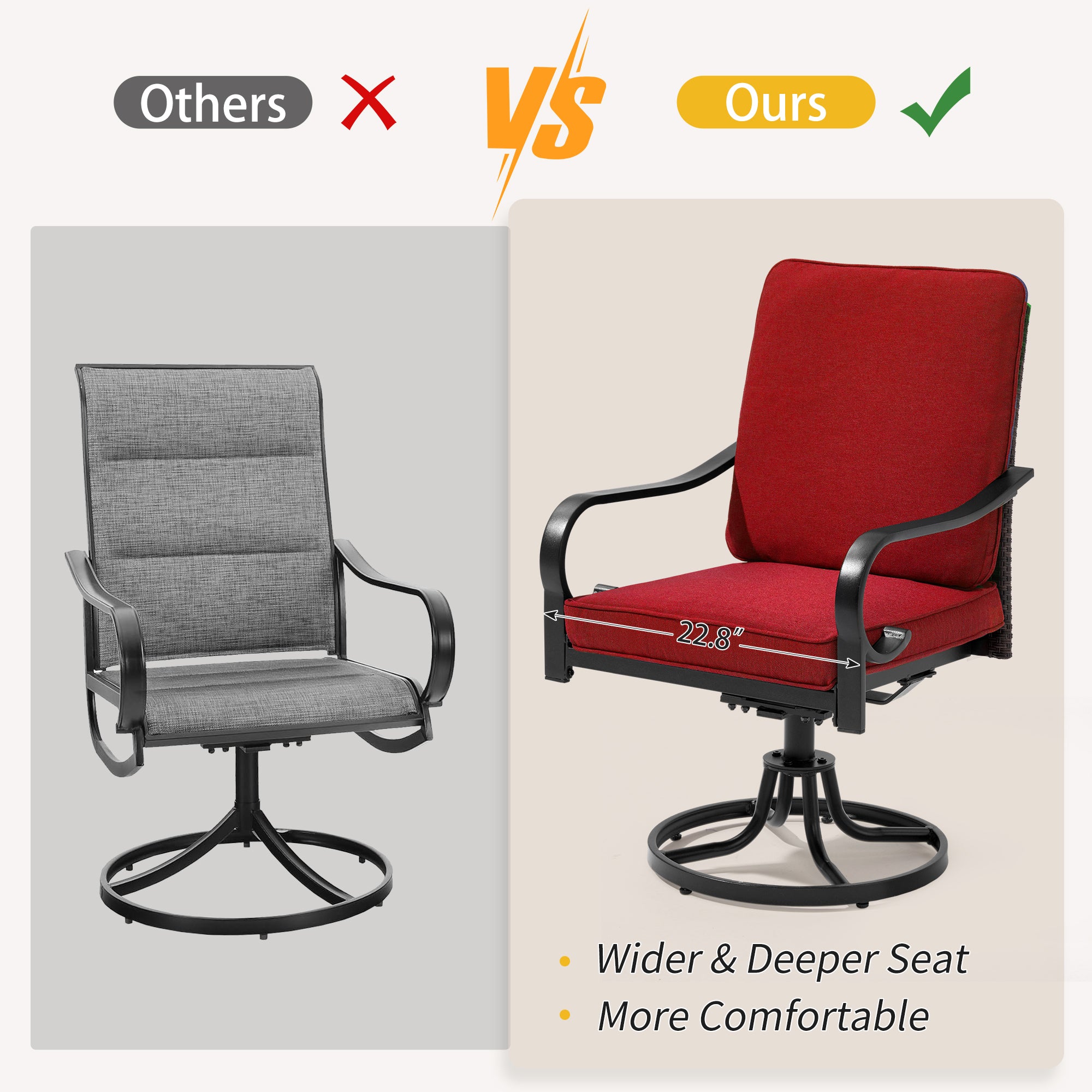 HOMREST Patio Swivel Chairs Set of 2 with Full Rattan Backrest, Red