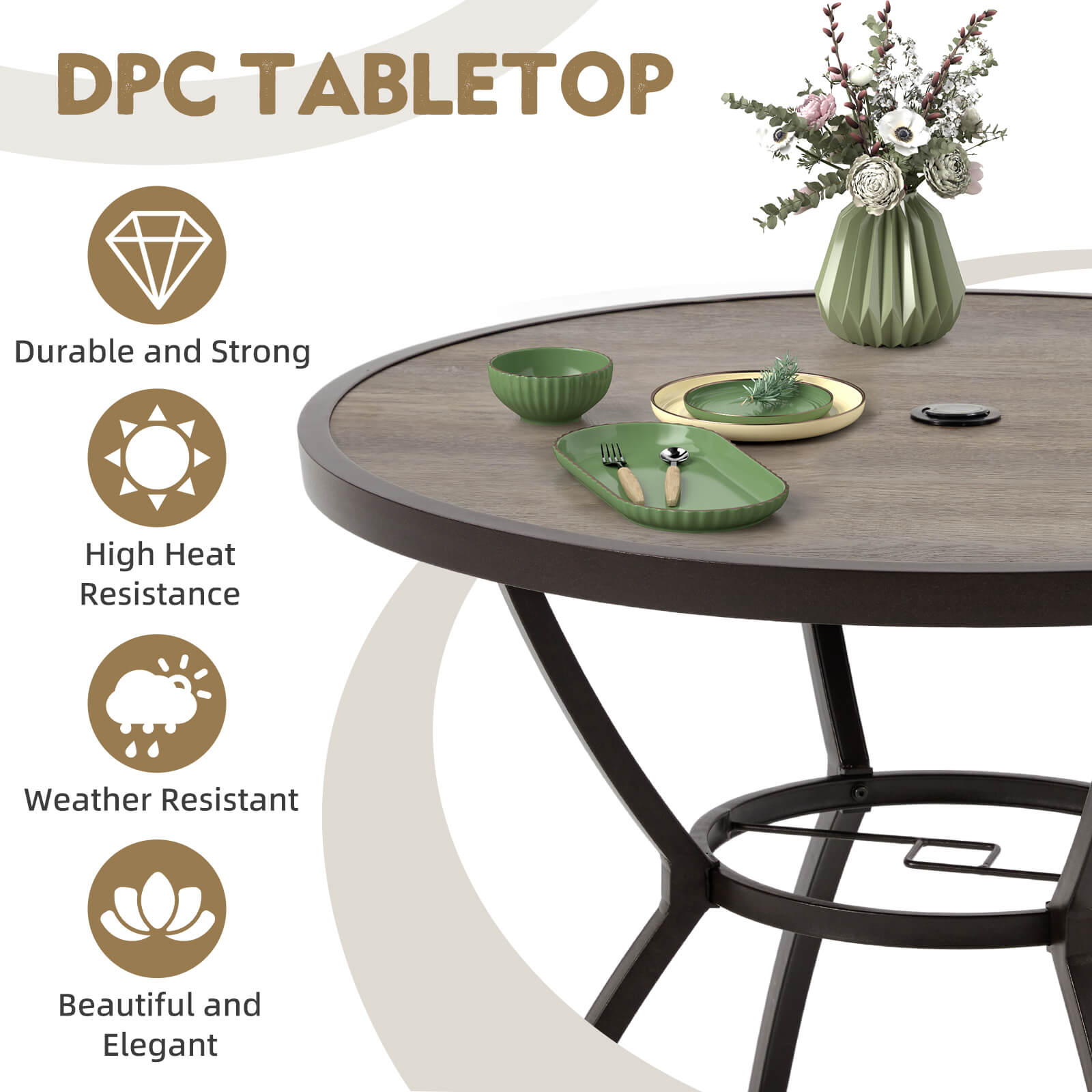 HOMREST 5-Piece Patio Dining Set, 4 Swivel Chairs & Large Round Table for Backyard, Deck, Patio