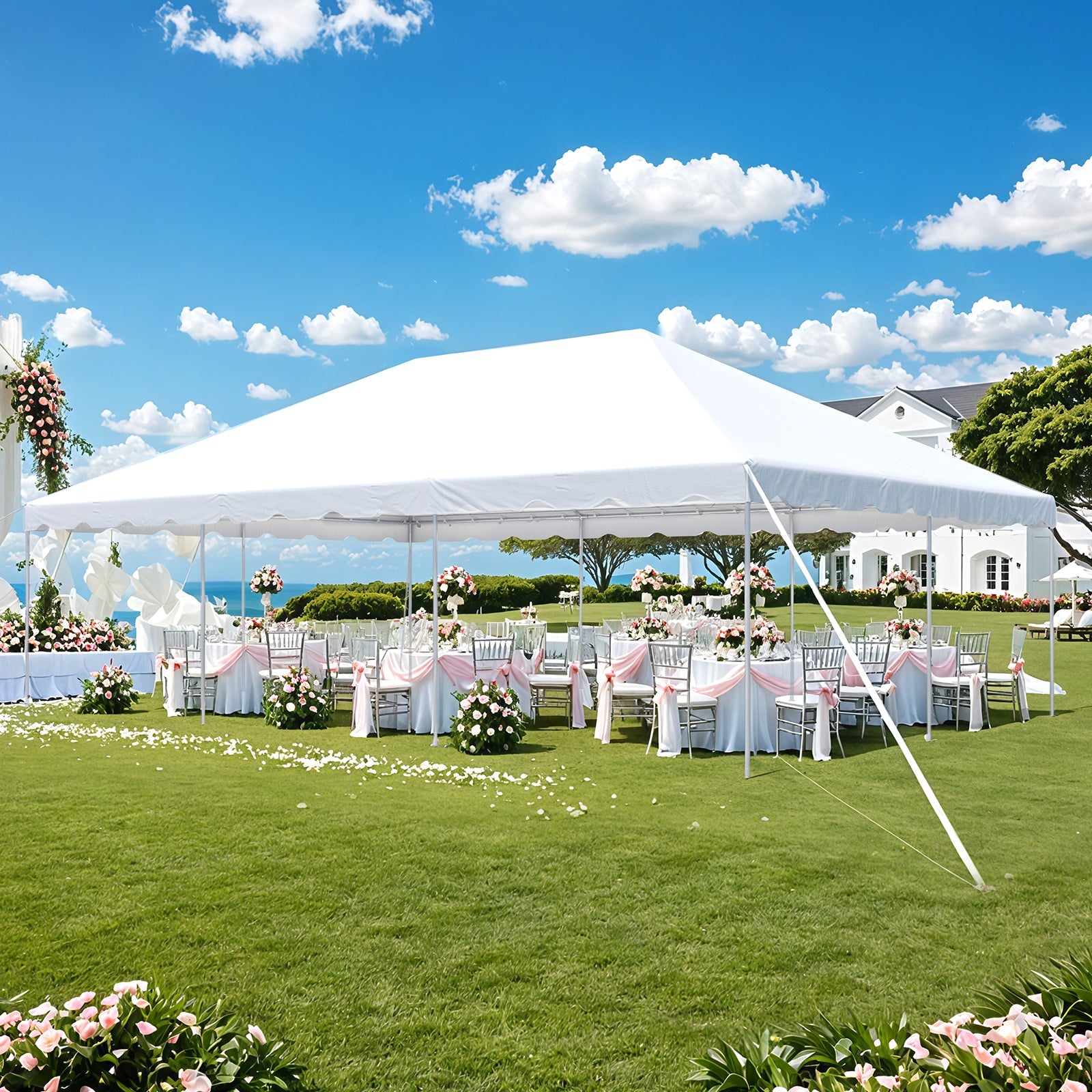 HOMREST 20x30 FT Outdoor Party Tent with expandable sidewall (sold separately), Heavy Duty Weekend Canopy with Carry Bags, 480GSM PVC Large Tent for Commercial Events, Parties, Weddings, White
