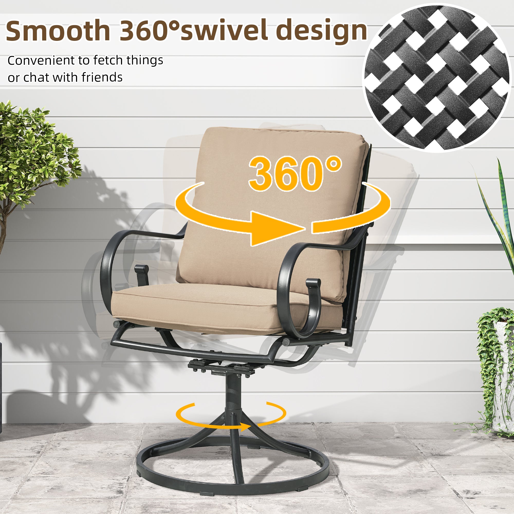 HOMREST  Patio Swivel Chair Set of 2, Outdoor Dining Chairs with Cushions, khaki