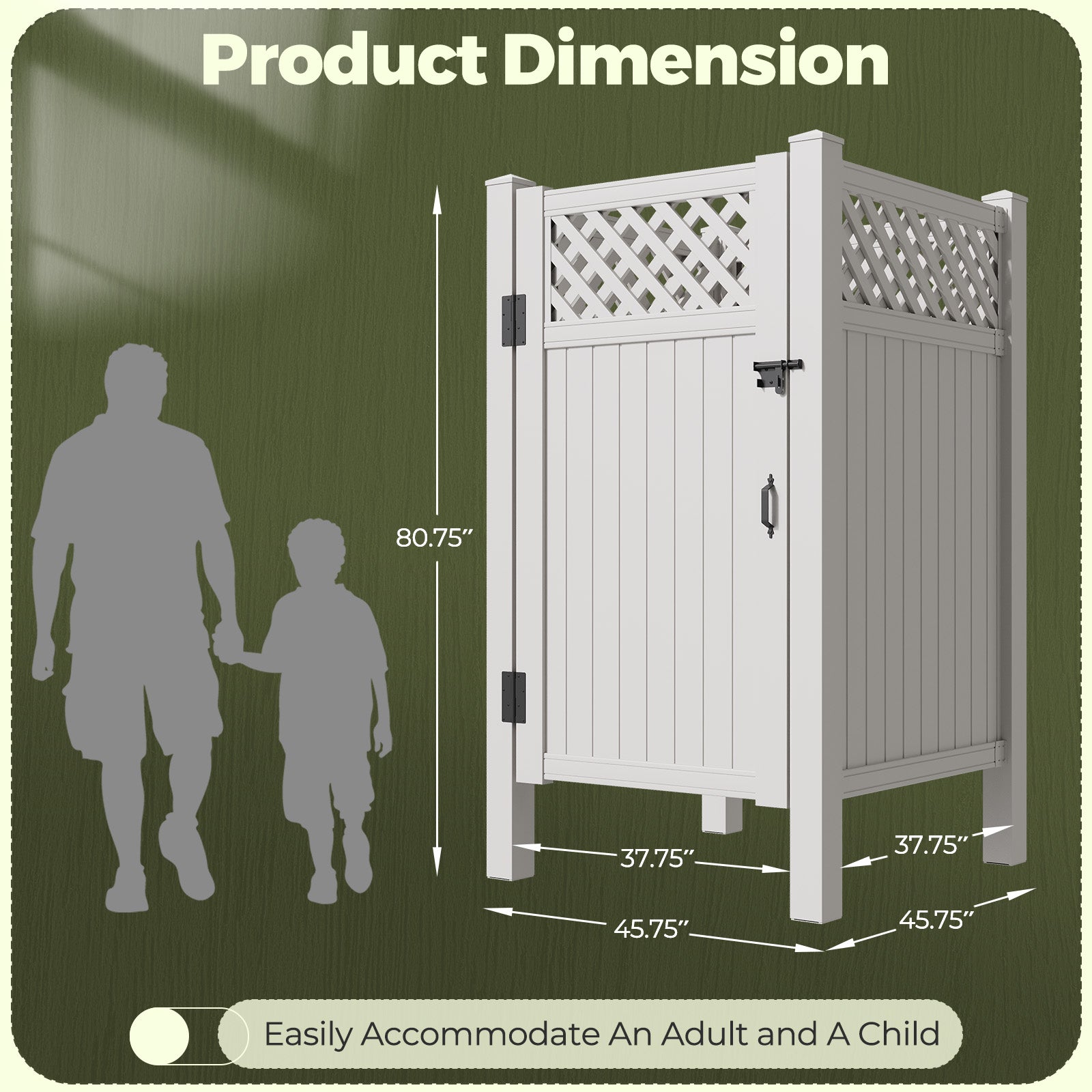 HOMREST 80.75"H x 45.75"W x 45.75"L White PVC Outdoor Shower Enclosure with Door, Weatherproof Privacy Stall for Pool & Beach, Durable Vinyl Construction(Grid-panel)