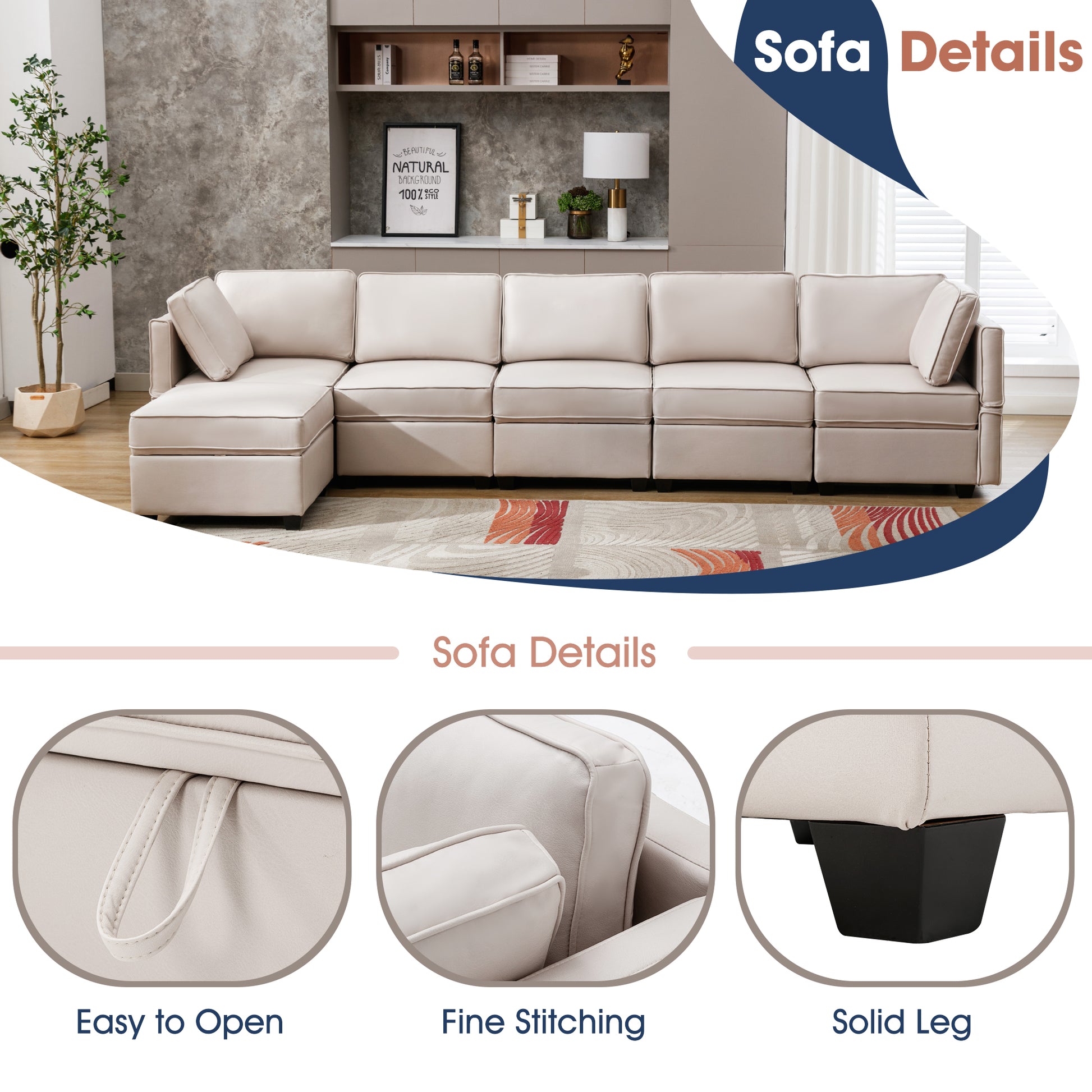 Homrest sectional sofa set, beige 