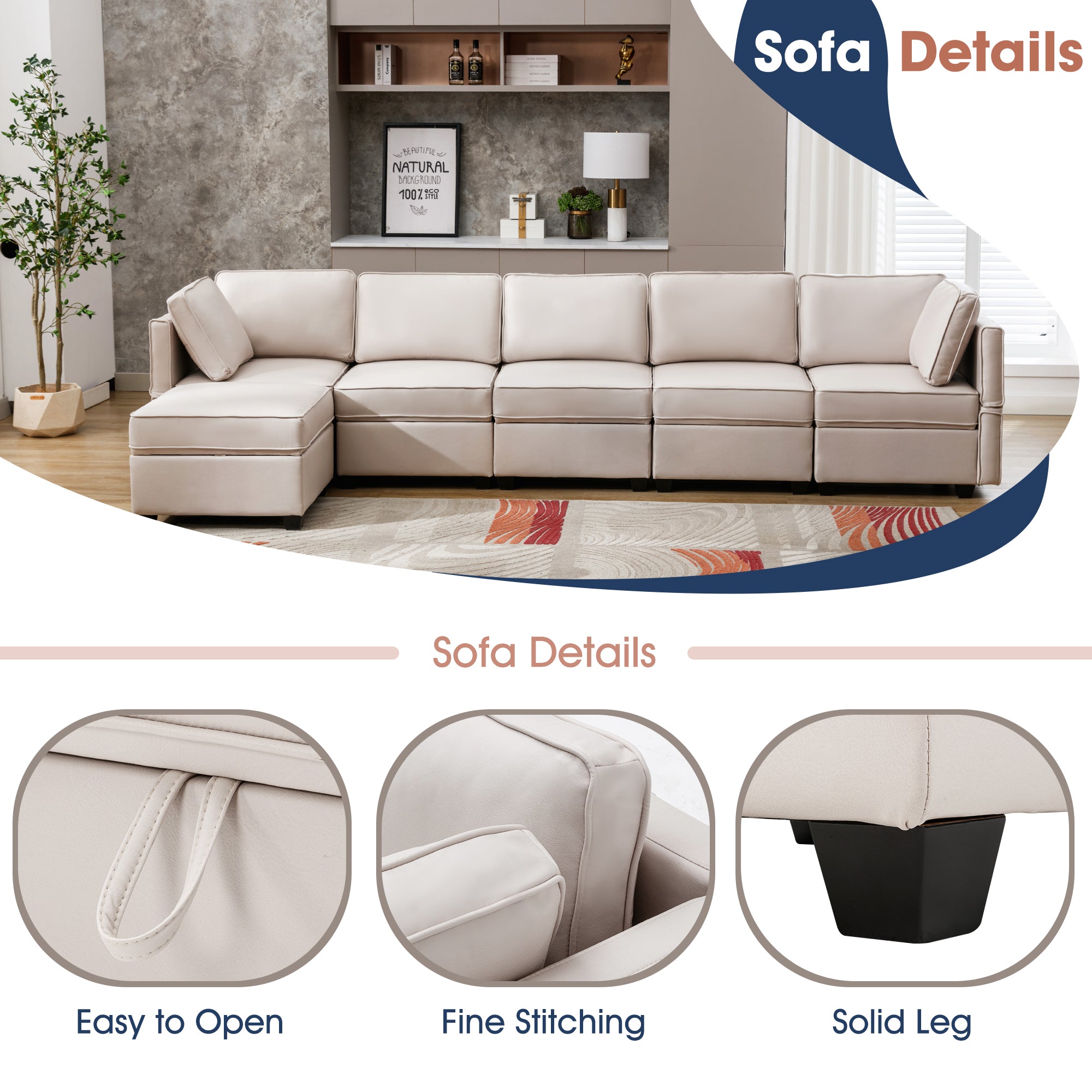 Homrest sectional sofa set, beige 