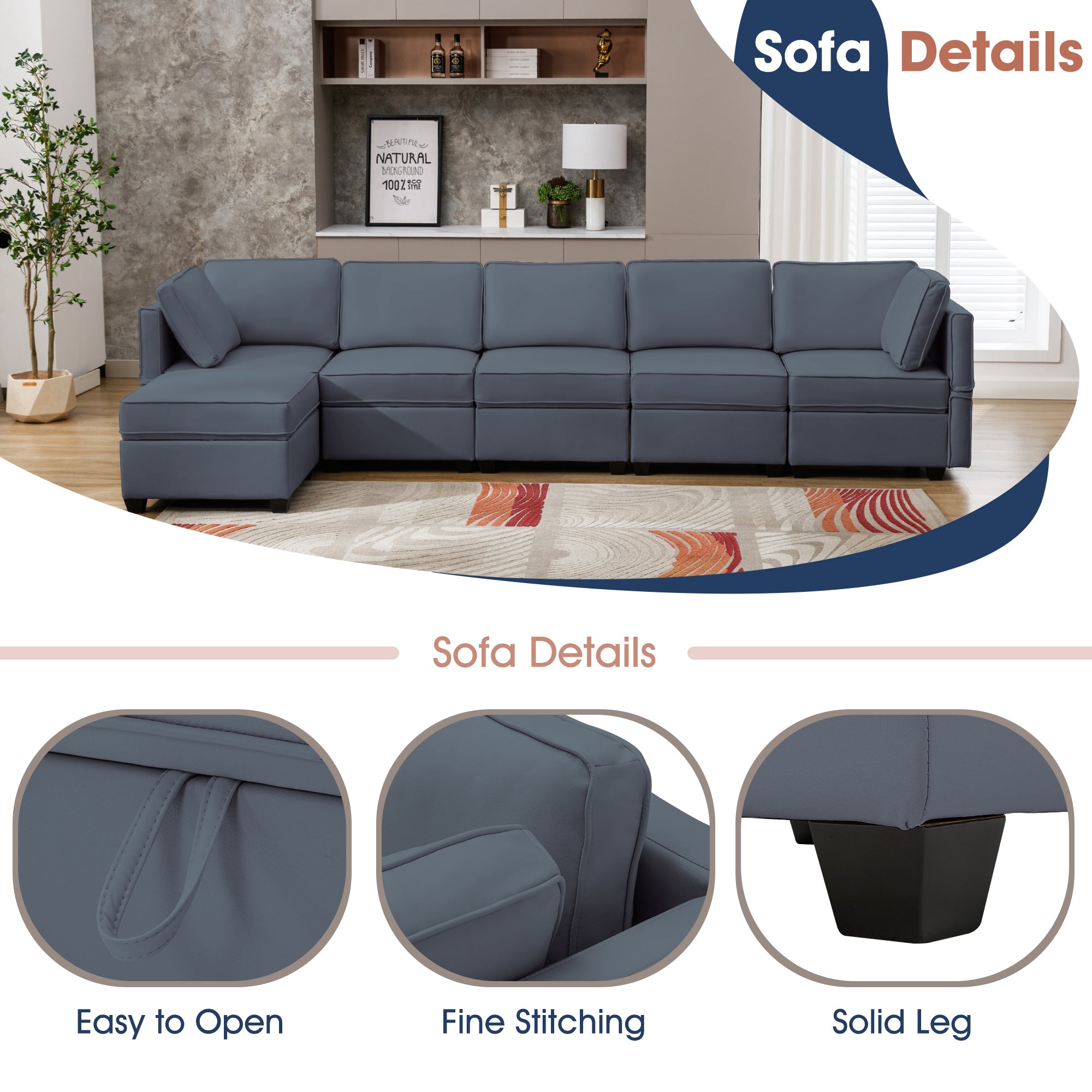 Sectional sofa set for living room, gray