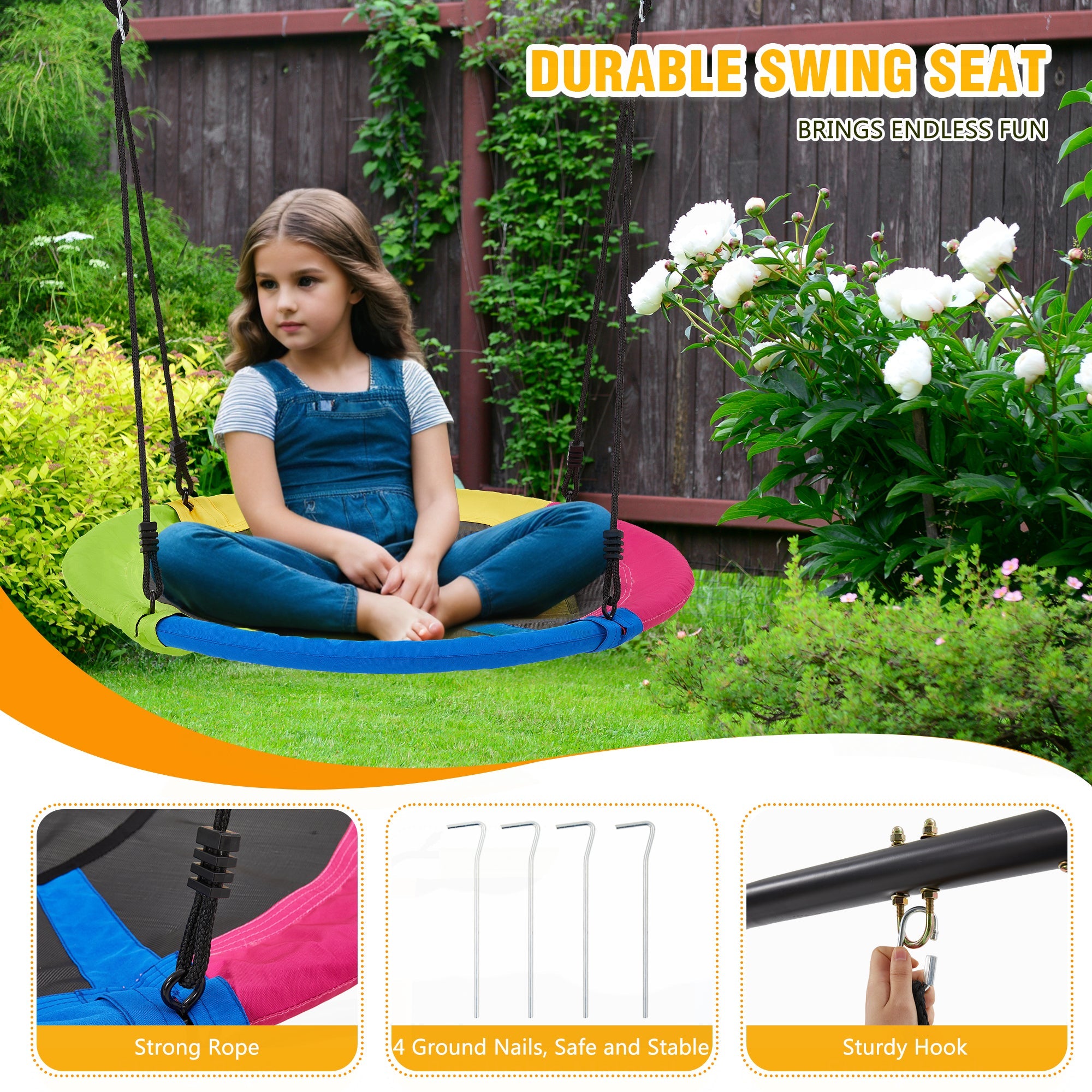 Homrest Heavy-Duty A-Frame Metal Swing Set, 440lbs Capacity, Includes Saucer & Belt Swings, Outdoor Playground for Kids