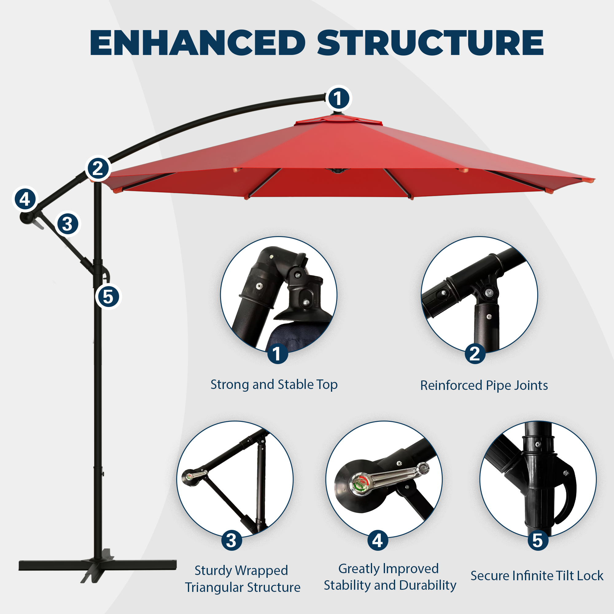 Homrest 10ft Offset Patio Umbrella - Outdoor Hanging Umbrella with Easy Tilt, 99.9% UV Protection, and Sturdy Iron Frame for Garden, Pool, Backyard, Red